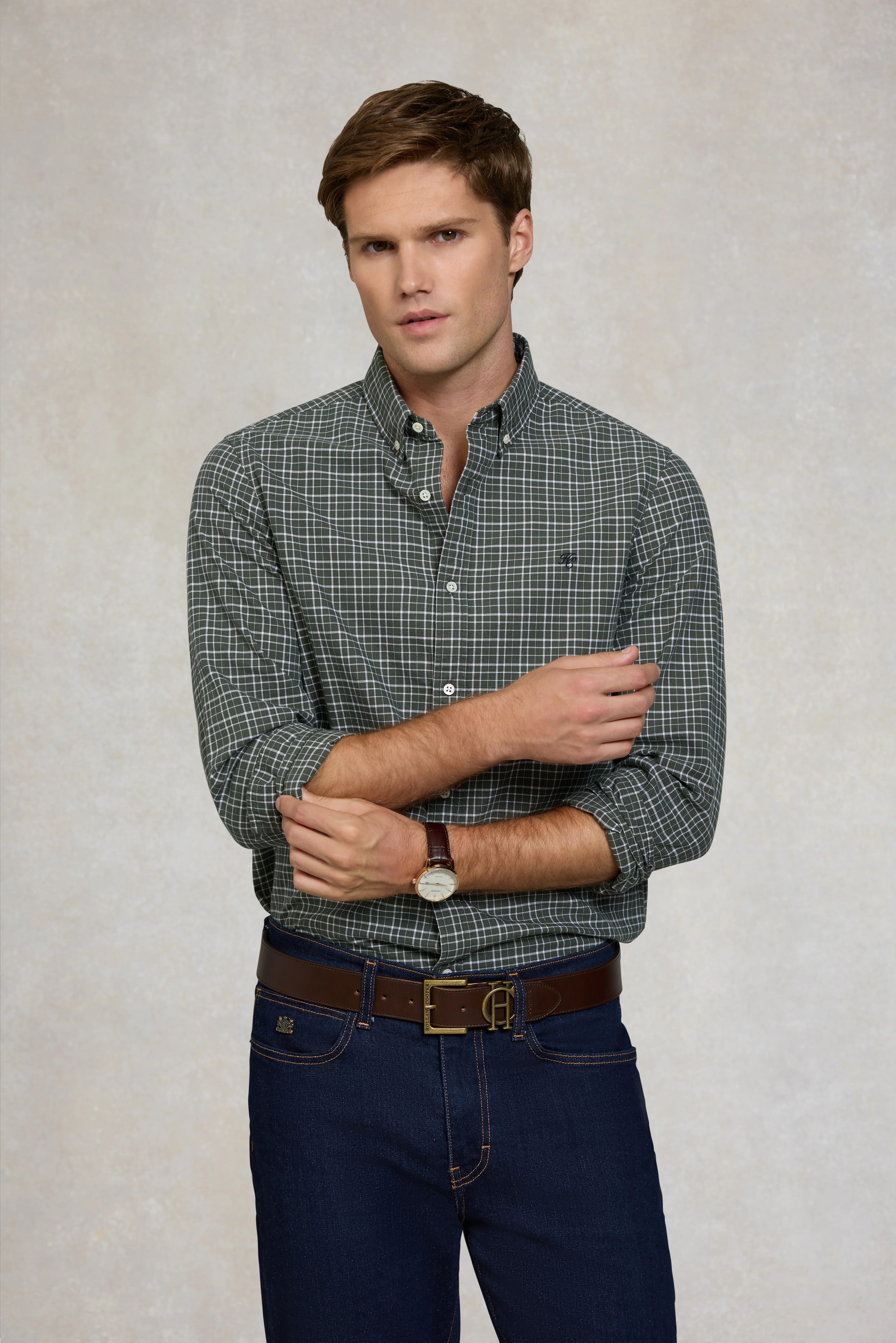 Men's Tailored Fit Button Down Shirt (Henridge Emerald) - Image 3