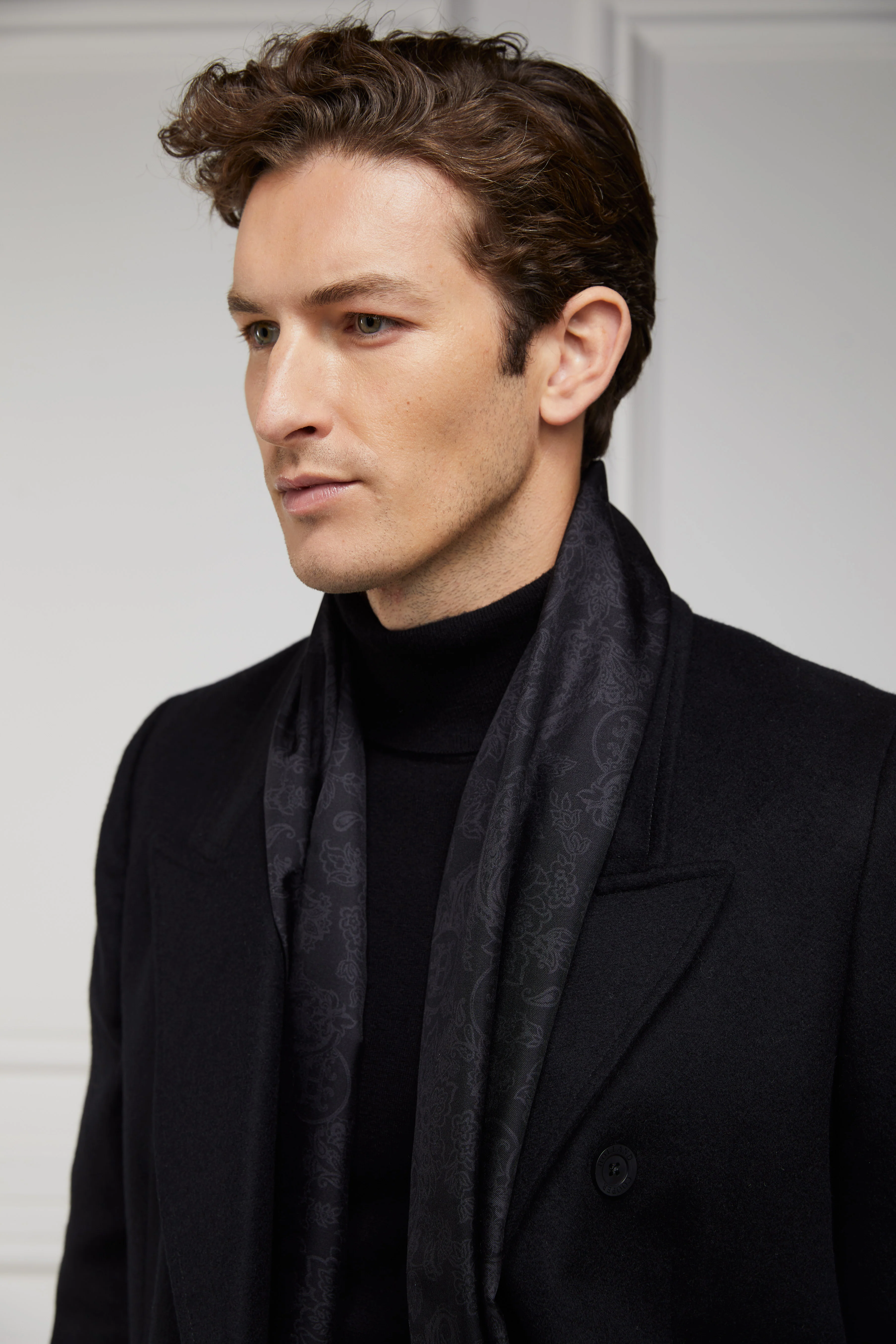 Men's Silk Scarf (Black Charcoal Paisley) - Image 5