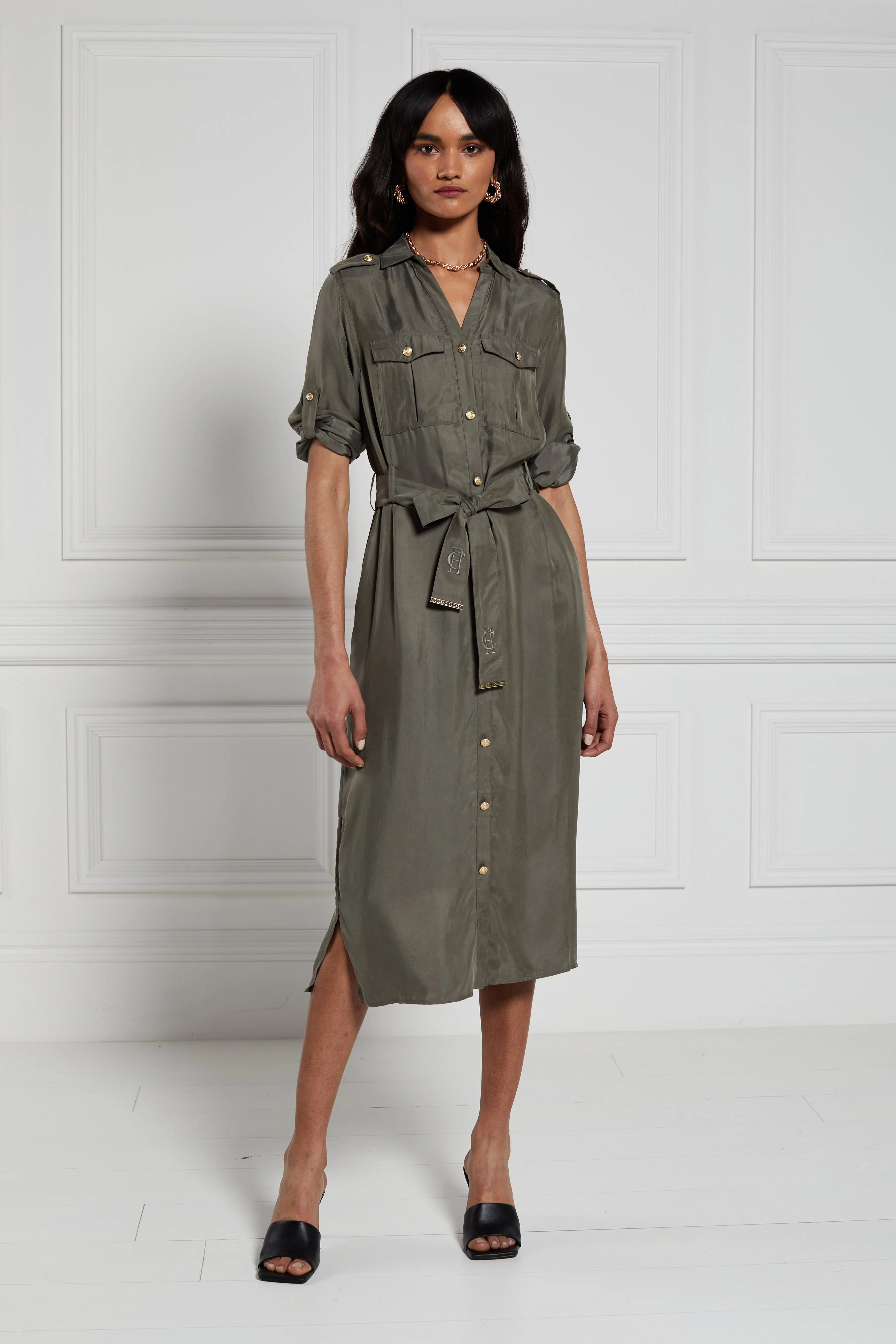 Military Midi Dress (Khaki) - Image 3