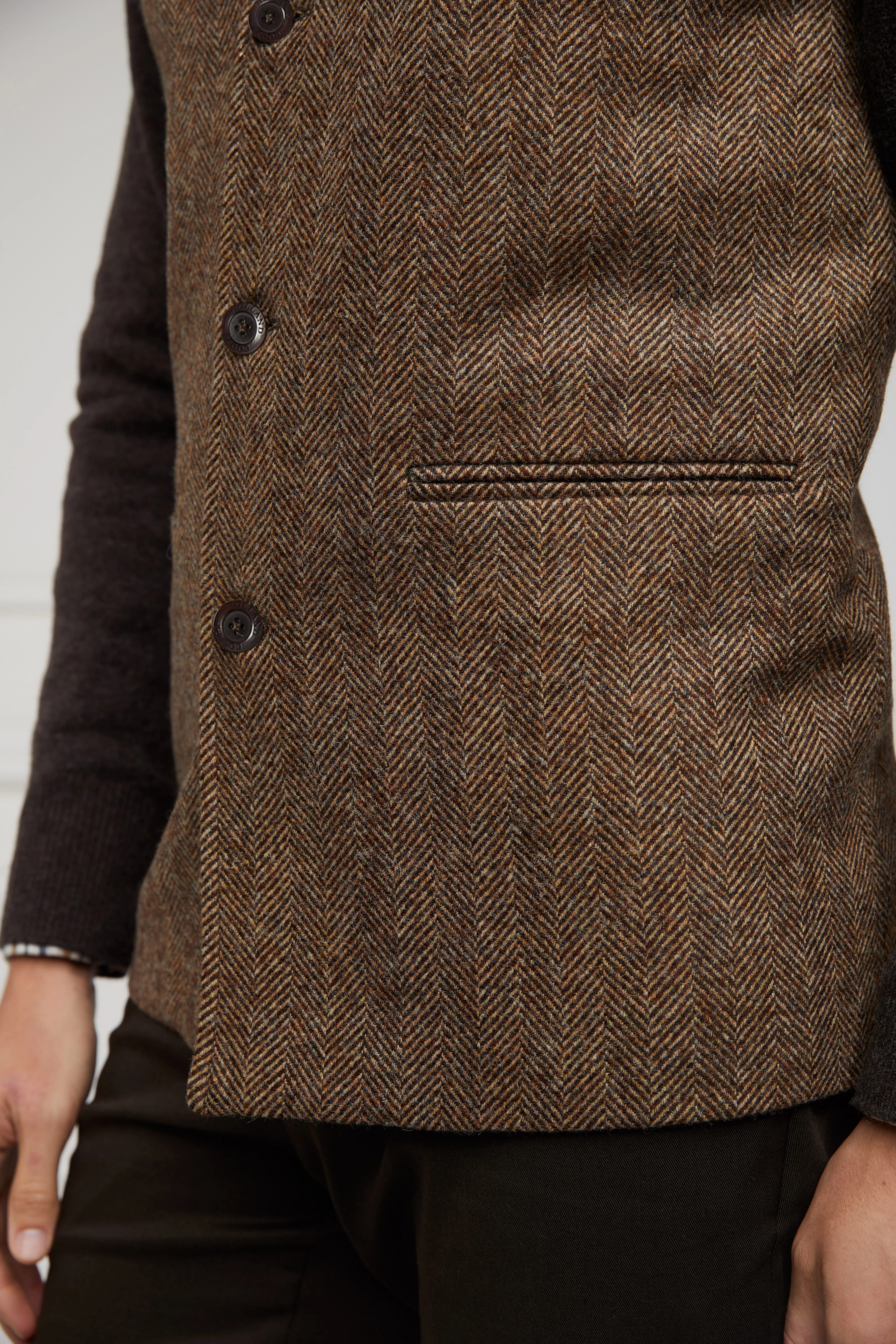 Nehru Gilet (Large Scale Brown Herringbone) - Image 6