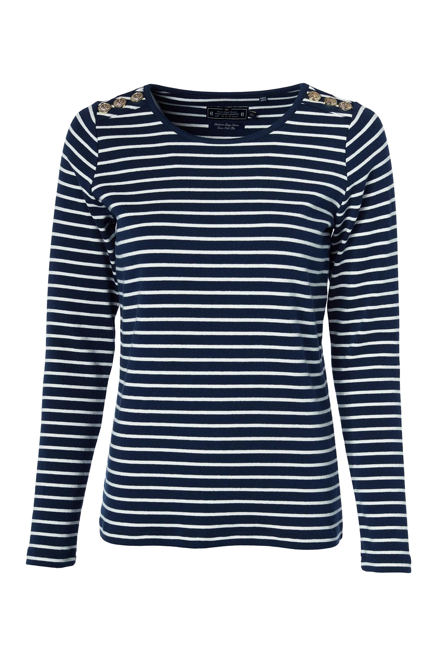 Padstow Long Sleeve Crew Neck Tee (Ink Navy Natural Stripe) - Image 4