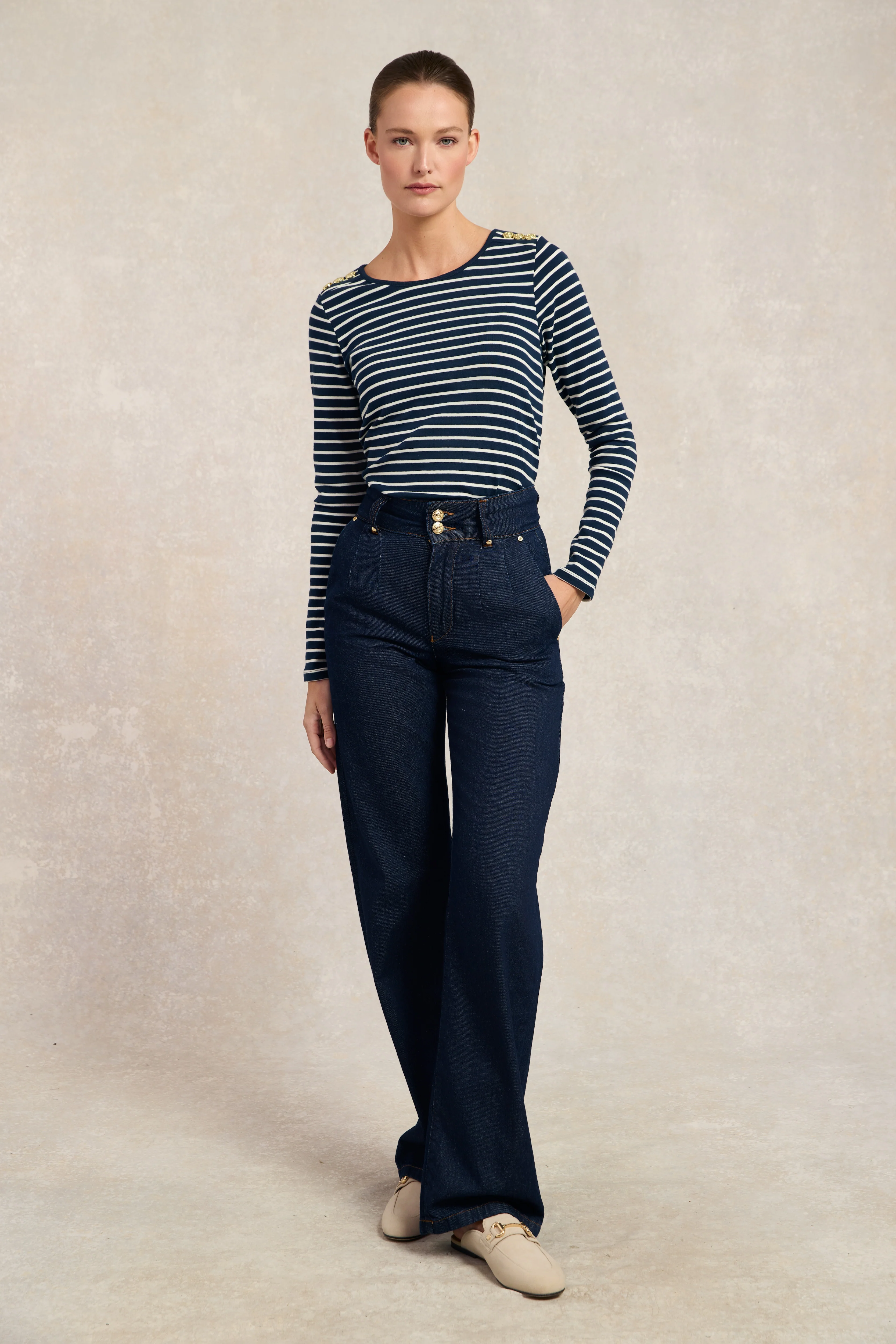 Padstow Long Sleeve Crew Neck Tee (Ink Navy Natural Stripe) - Image 6