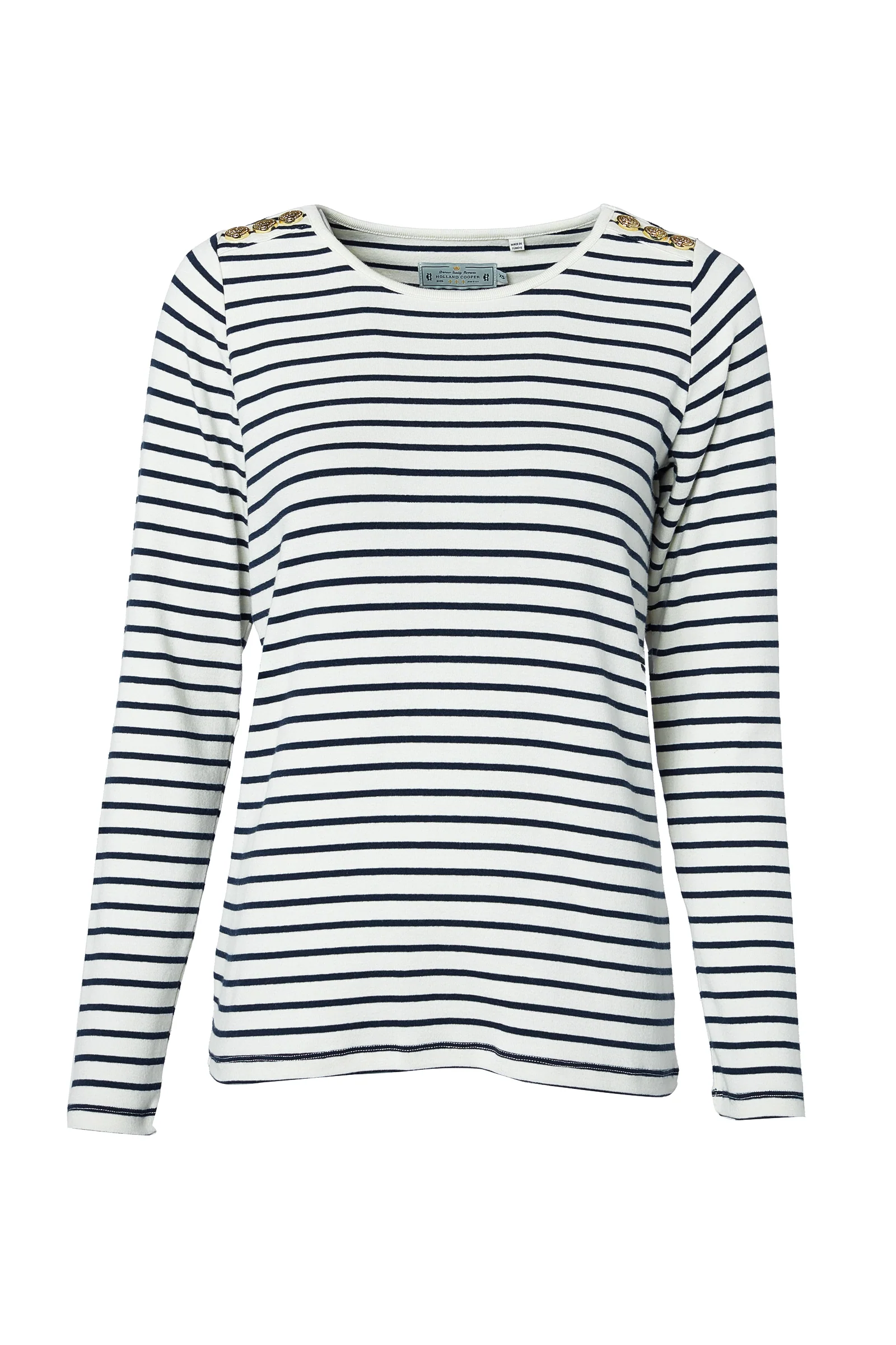 Padstow Long Sleeve Crew Neck Tee (Natural Ink Navy Stripe) - Image 4