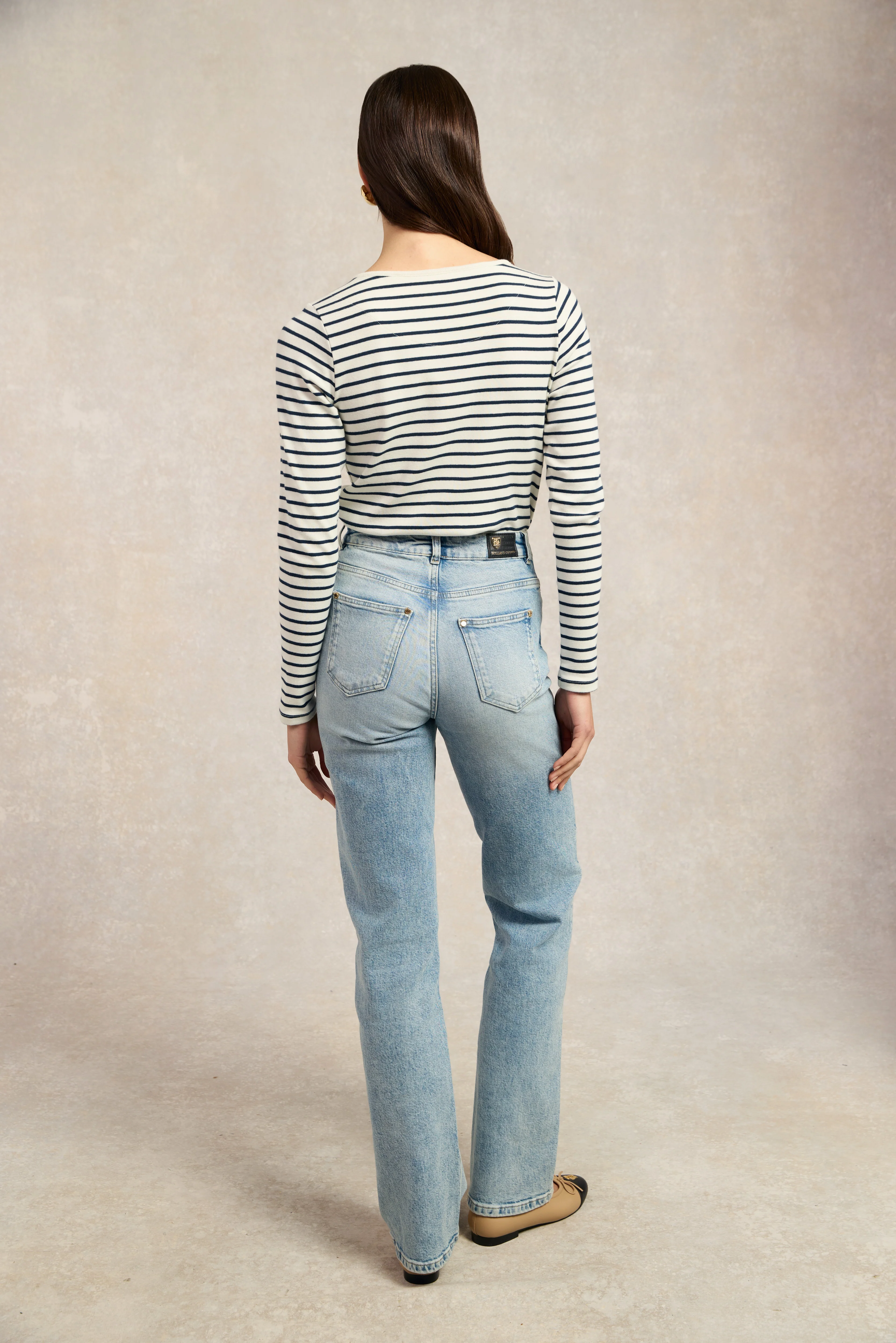 Padstow Long Sleeve Crew Neck Tee (Natural Ink Navy Stripe) - Image 6