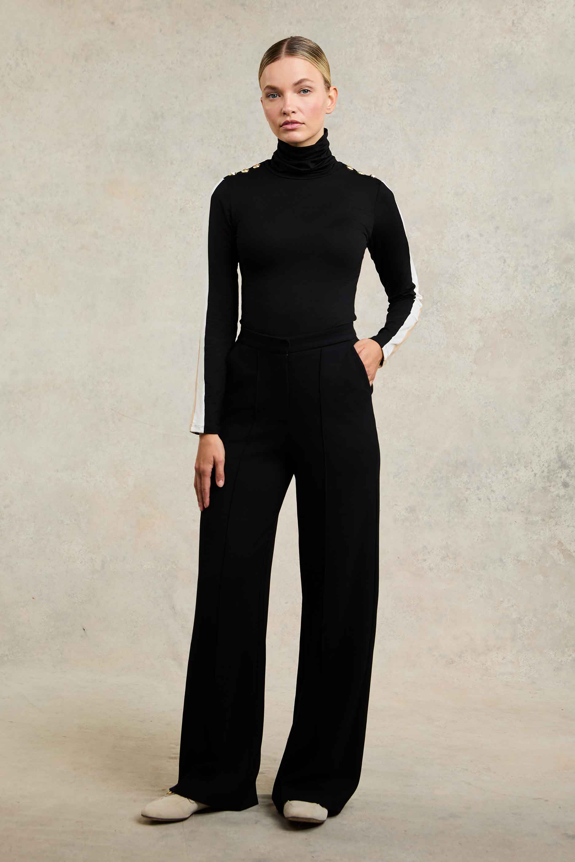 Panel Long Sleeve Roll Neck (Black Camel) - Image 3