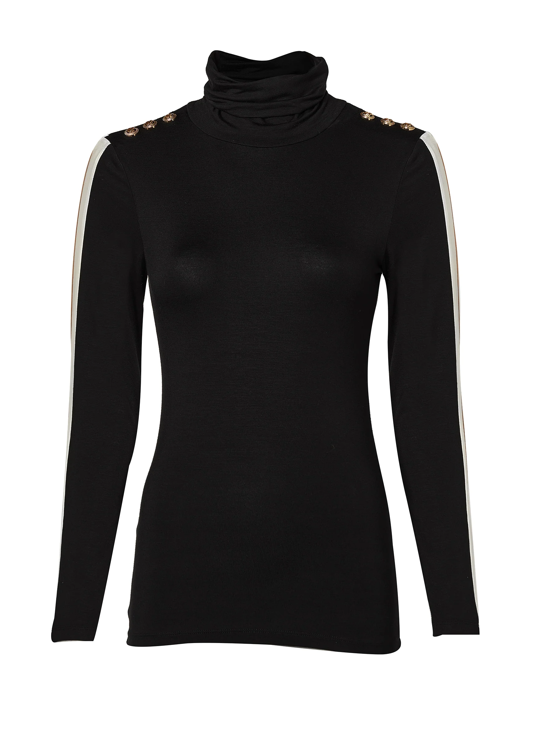 Panel Long Sleeve Roll Neck (Black Camel) - Image 4