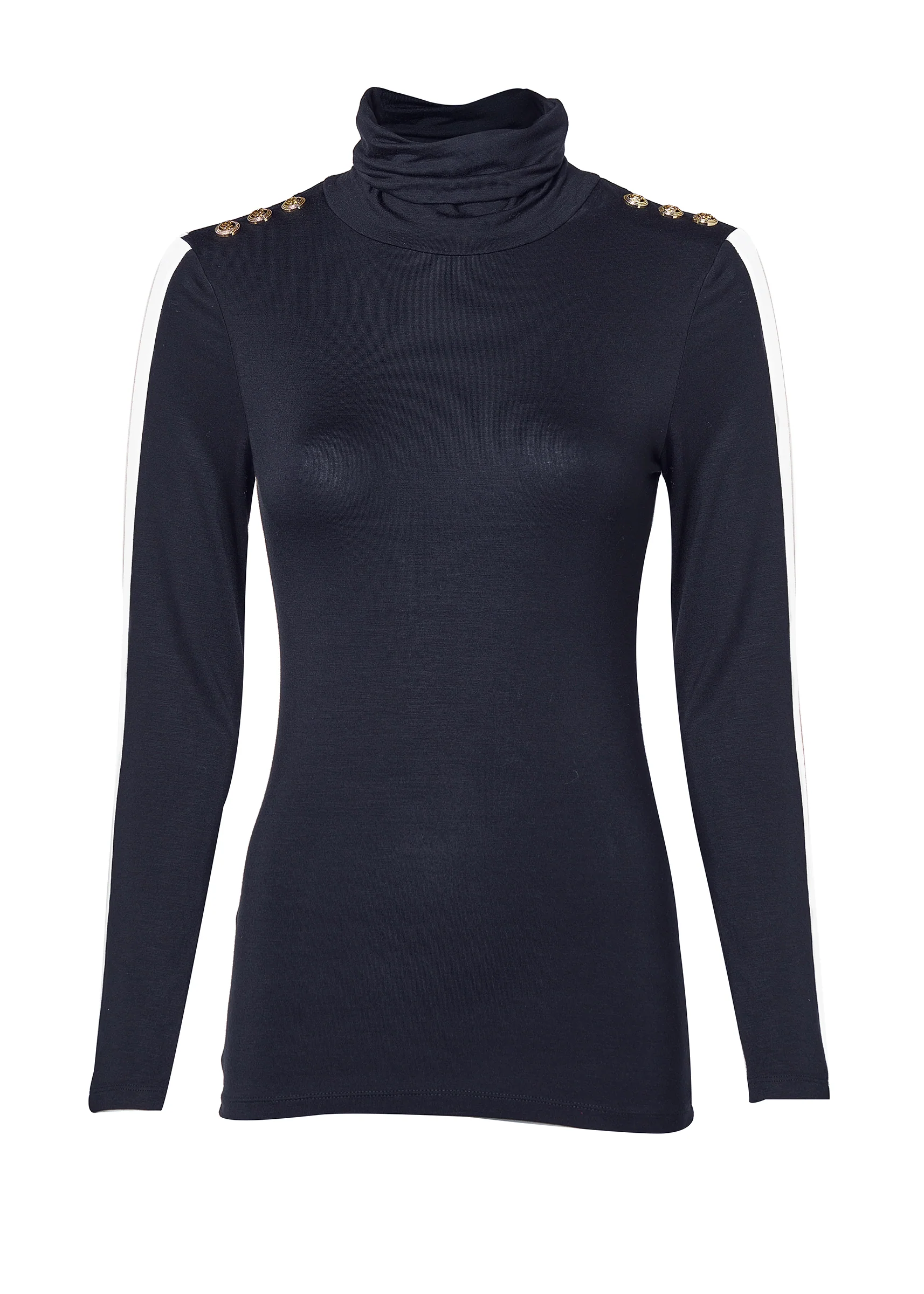 Panel Long Sleeve Roll Neck (Navy Ecru) - Image 4