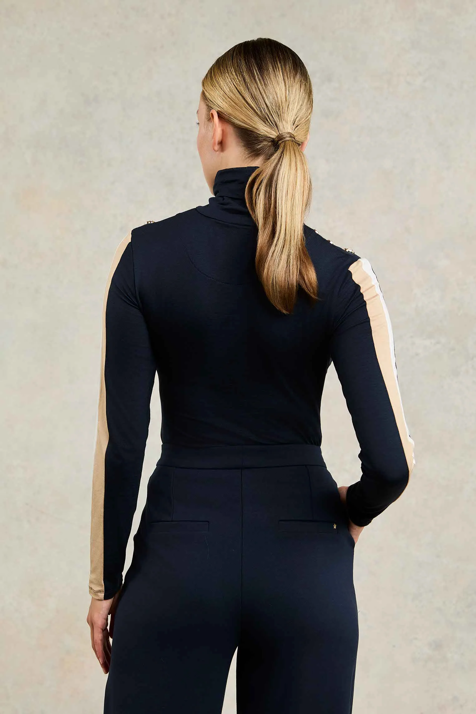 Panel Long Sleeve Roll Neck (Navy Ecru) - Image 6