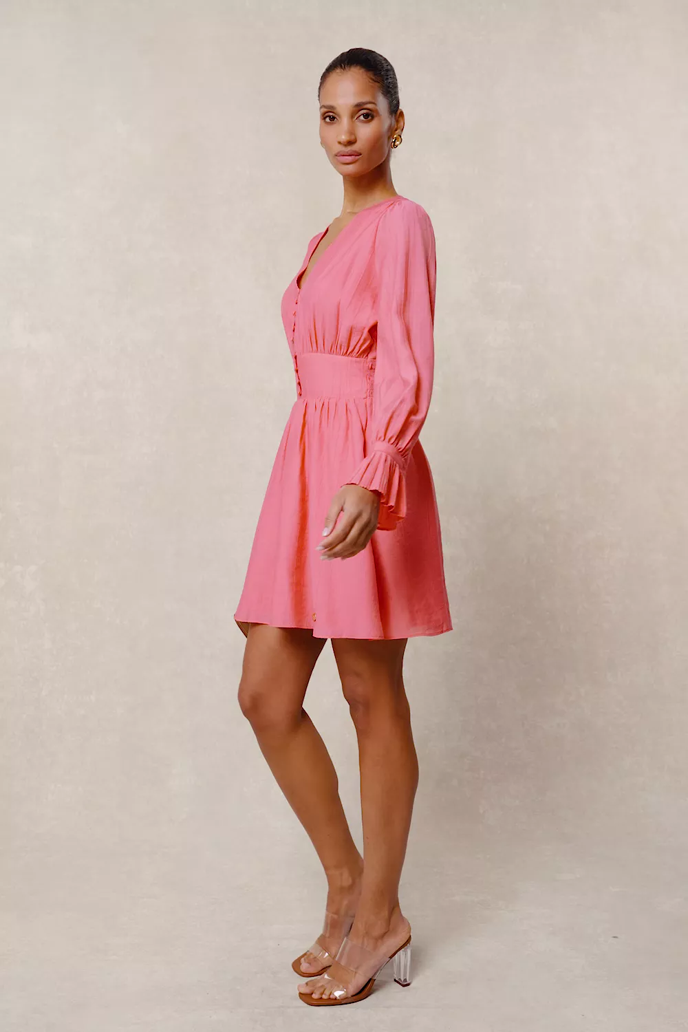 Phoebe V-Neck Mini Dress (Coral) - Image 5