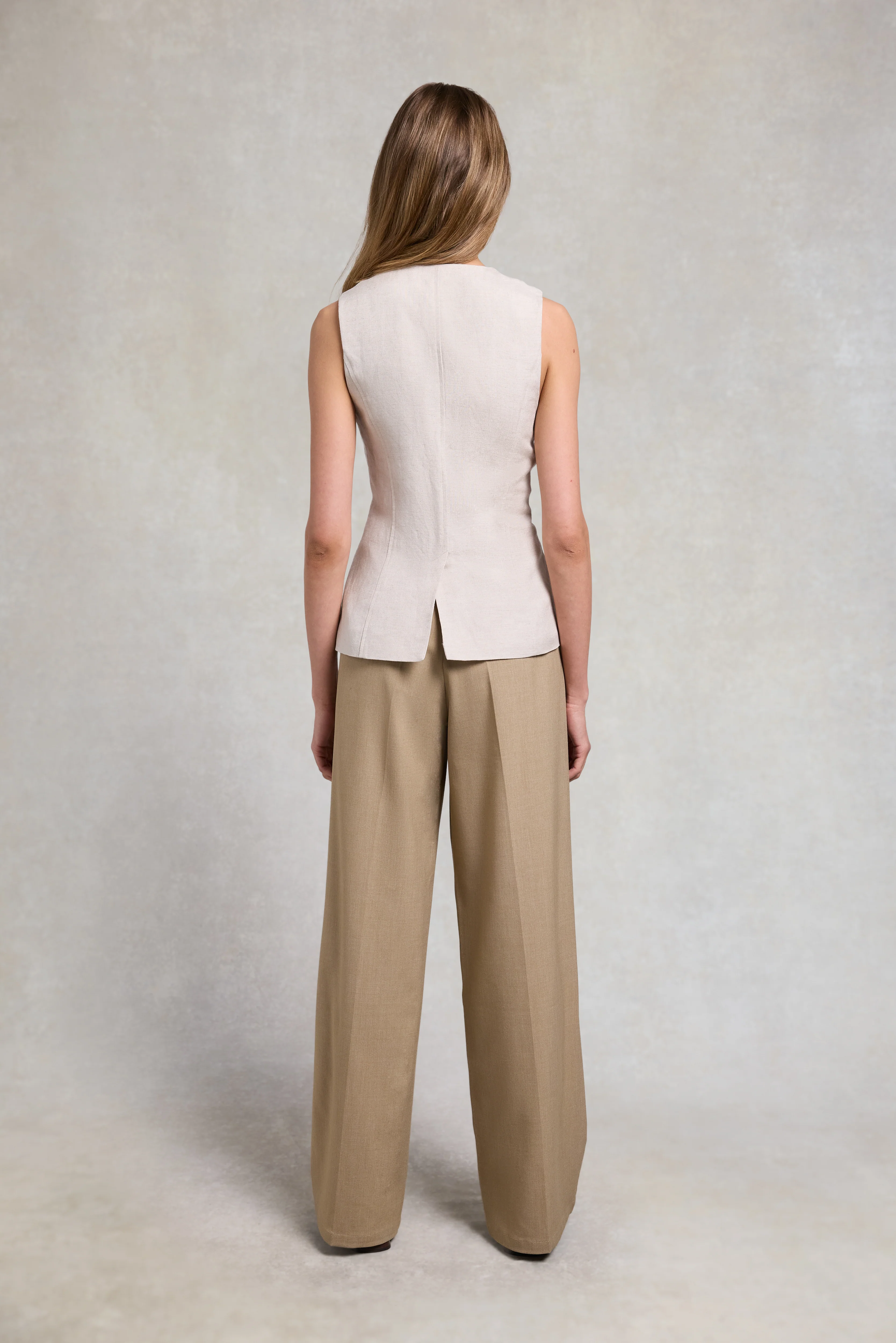 Pleated Wide Leg Trouser (Fawn) - Image 4
