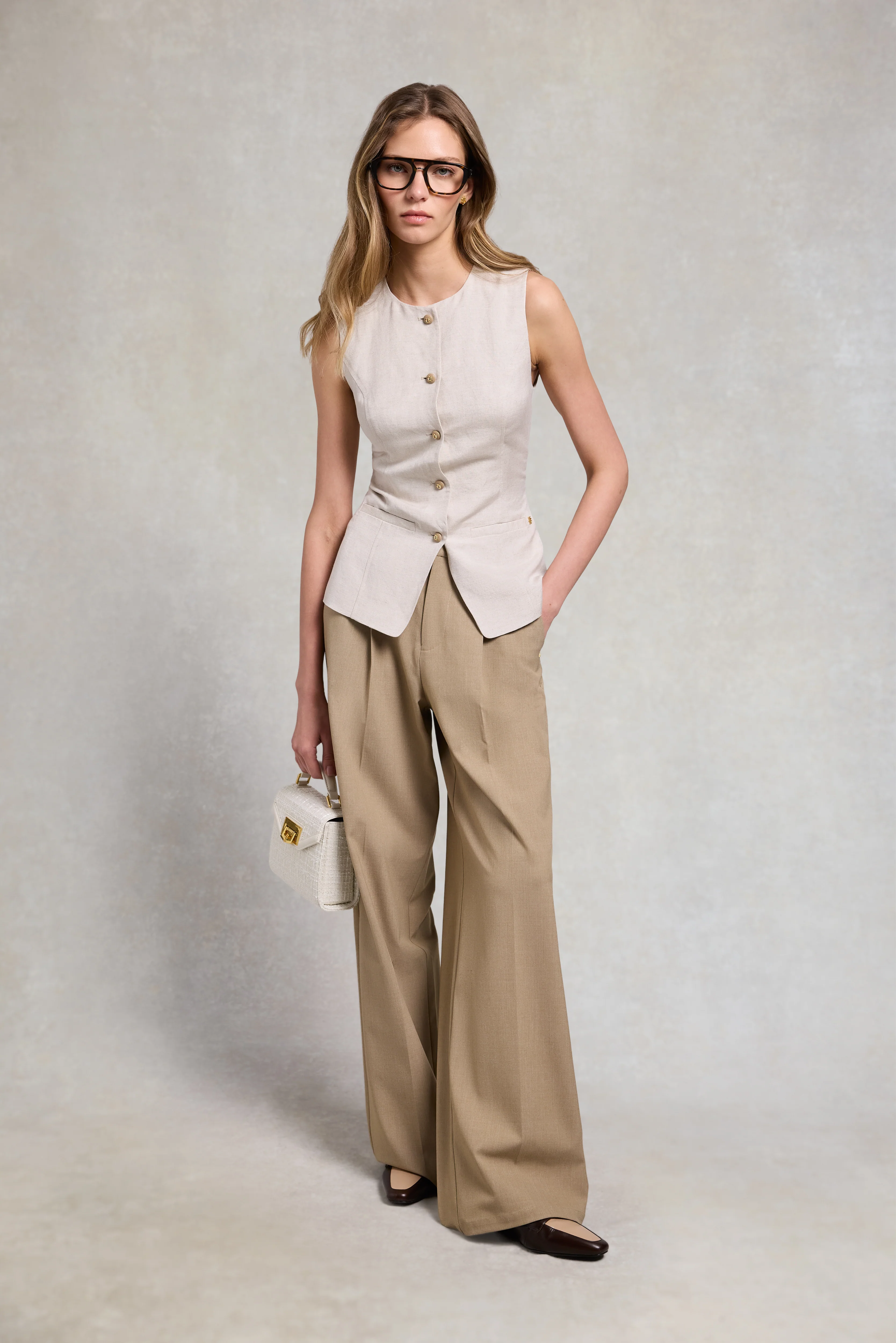 Pleated Wide Leg Trouser (Fawn) - Image 6