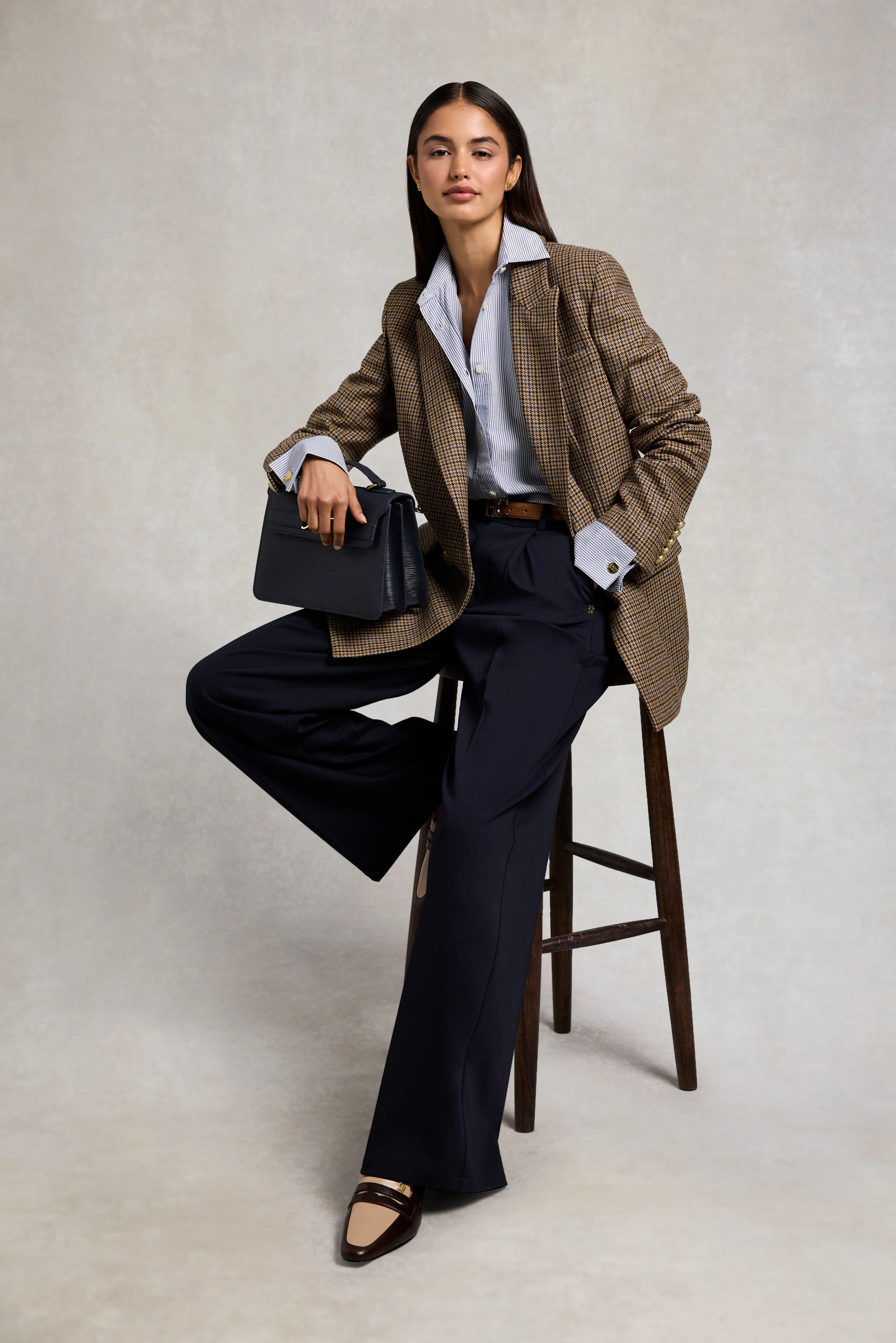 Pleated Wide Leg Trouser (Ink Navy) - Image 4