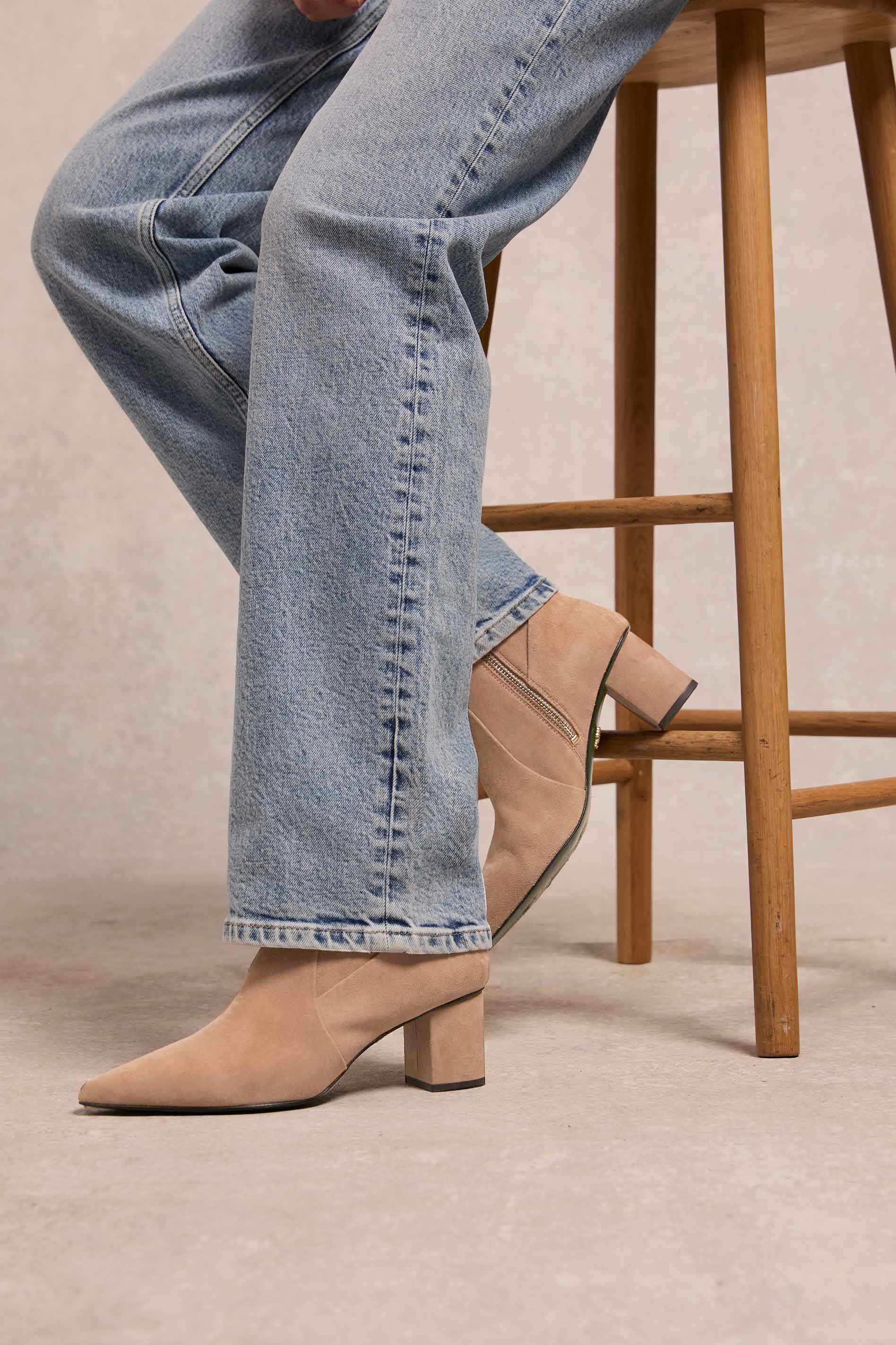 Regency Mid Heel Ankle Boot (Taupe Suede) - Image 3