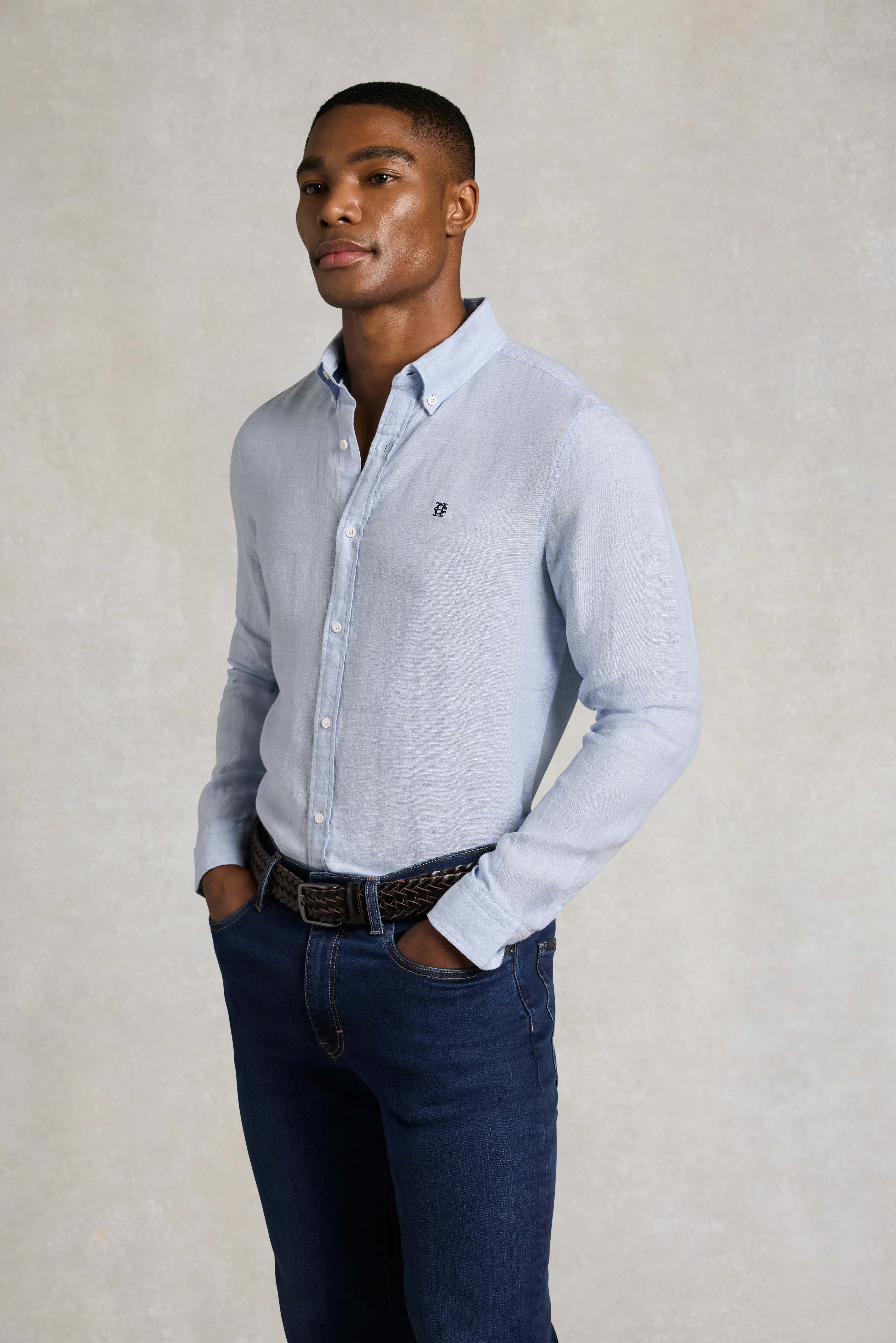 Men's Regular Fit Linen Shirt (Sky Blue) - Image 2