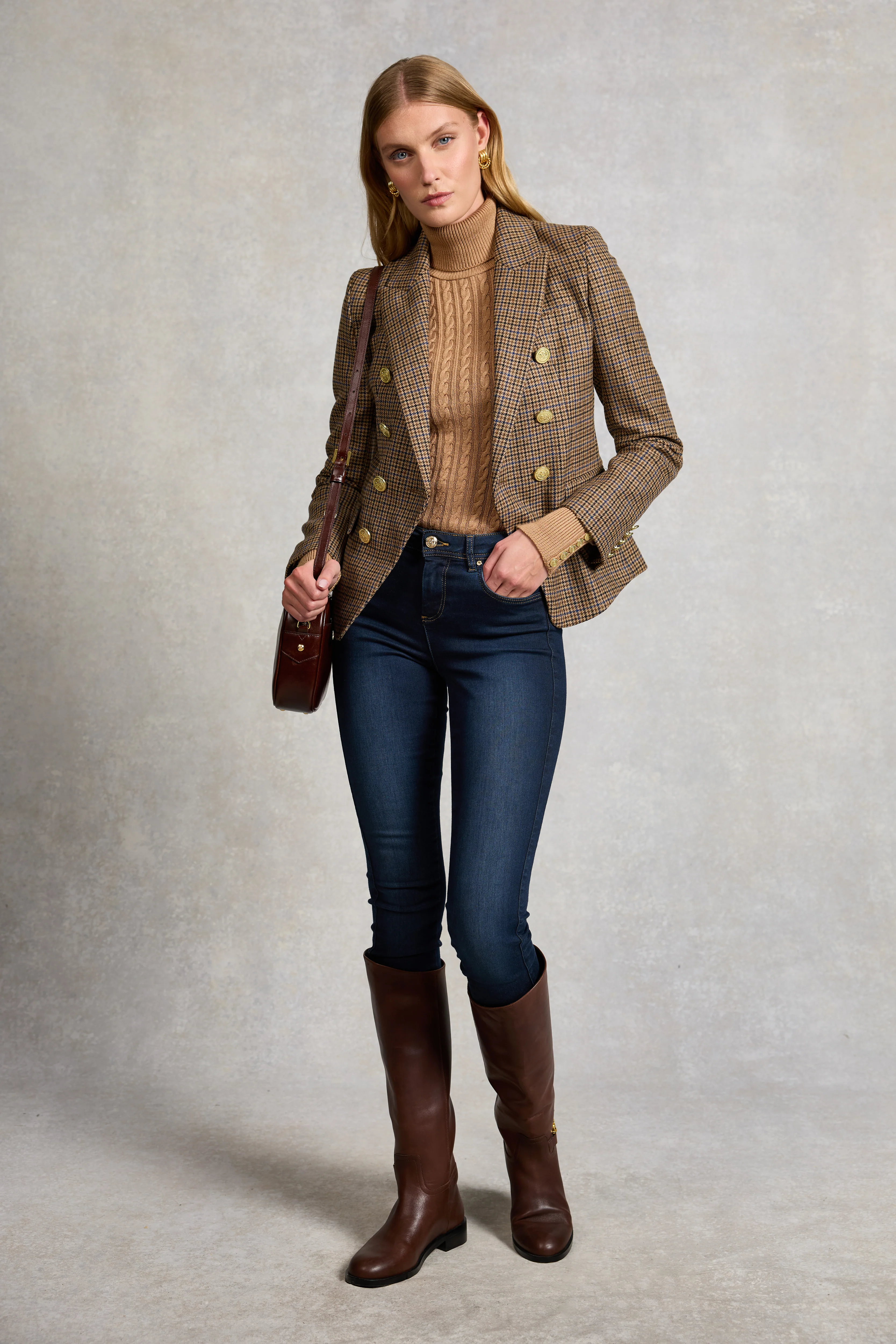 Seattle Roll Neck Cable Knit (Dark Camel Marl) - Image 3