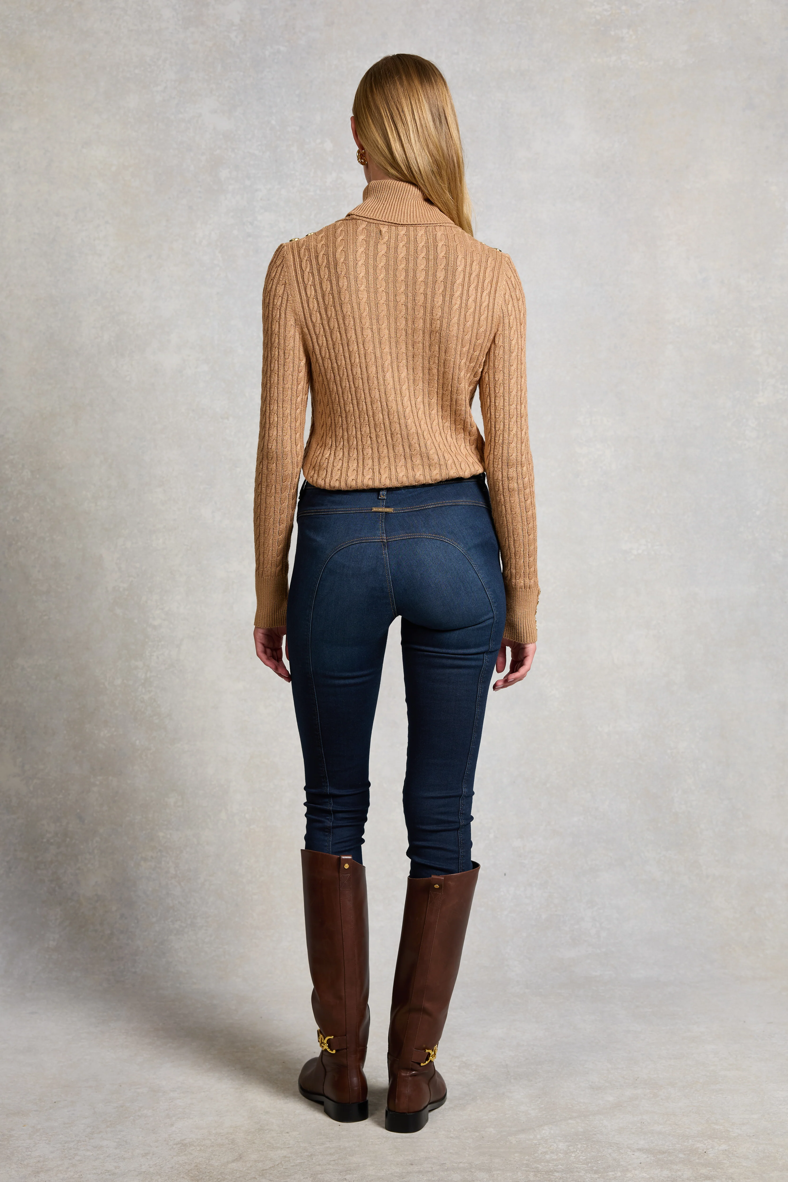 Seattle Roll Neck Cable Knit (Dark Camel Marl) - Image 5