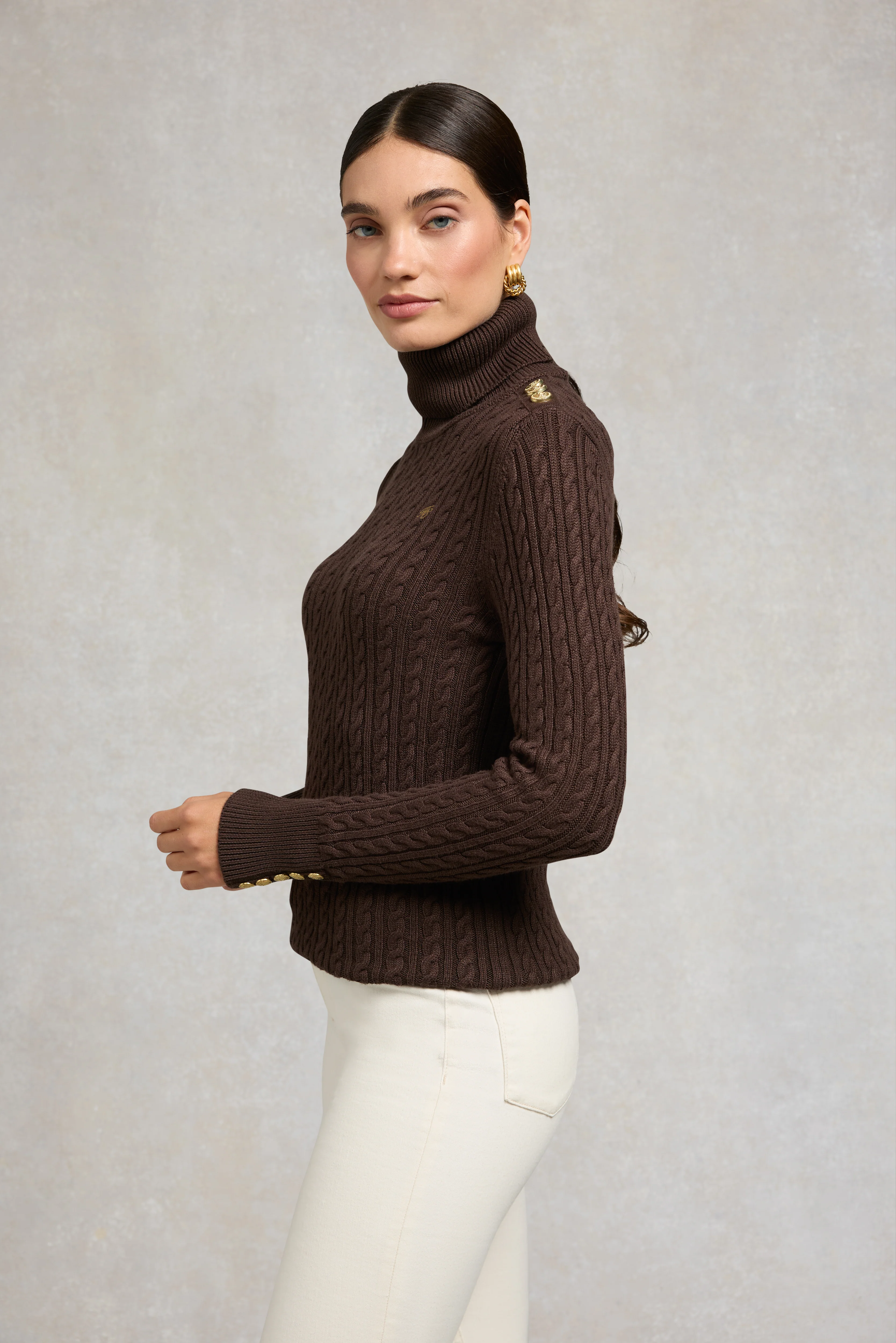 Seattle Roll Neck Cable Knit (Chocolate) - Image 2
