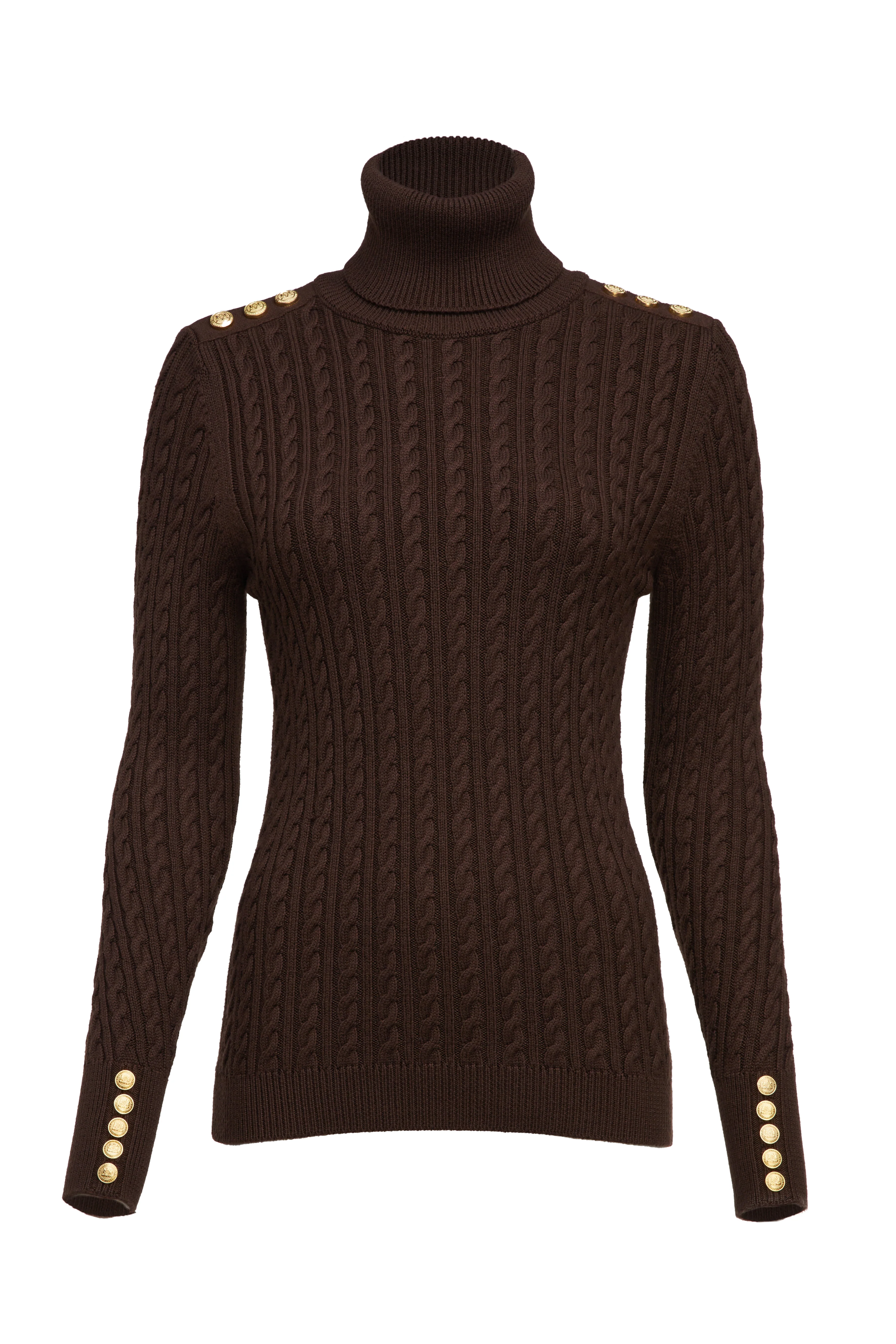 Seattle Roll Neck Cable Knit (Chocolate) - Image 6