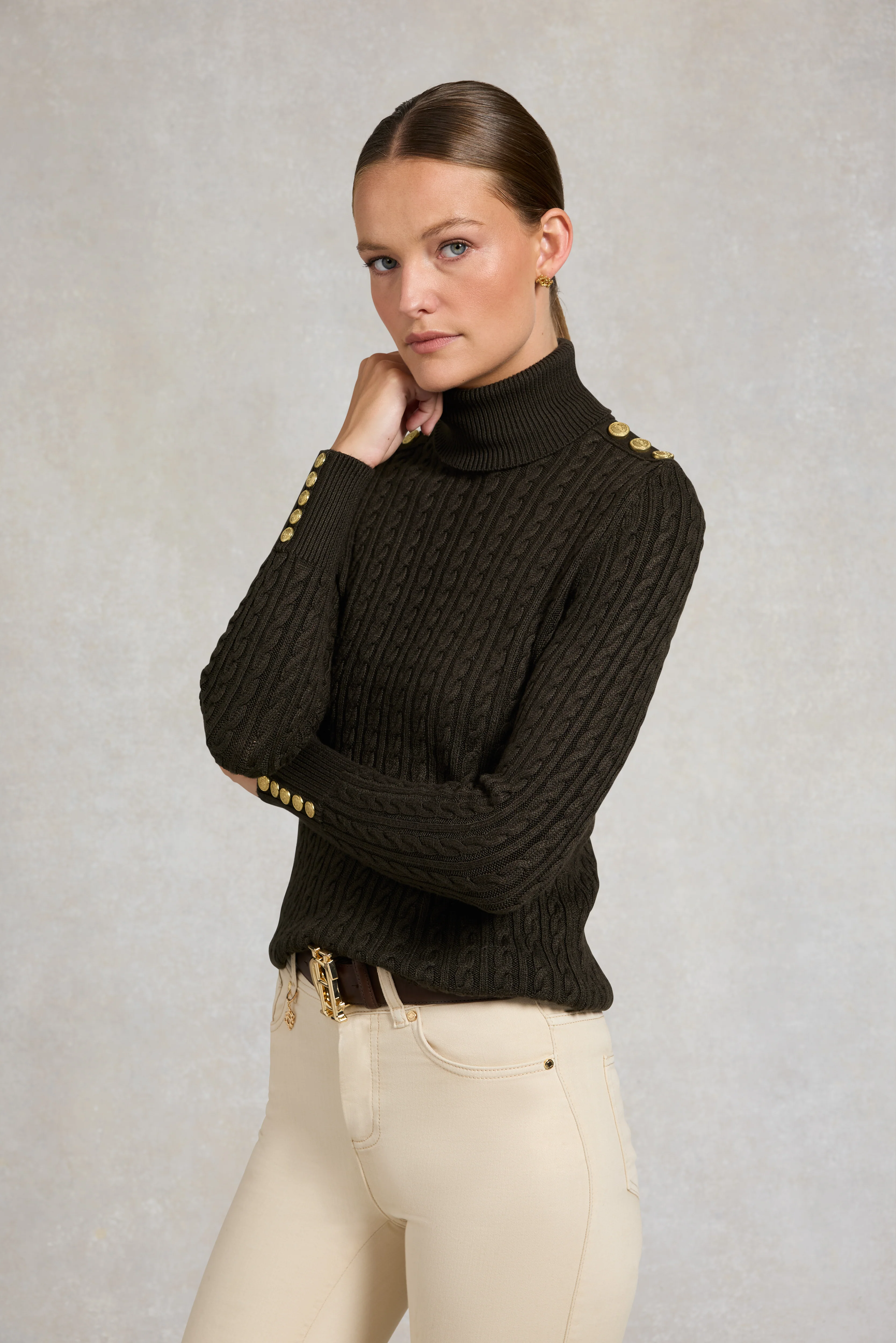 Seattle Roll Neck Cable Knit (Fern Green) - Image 2