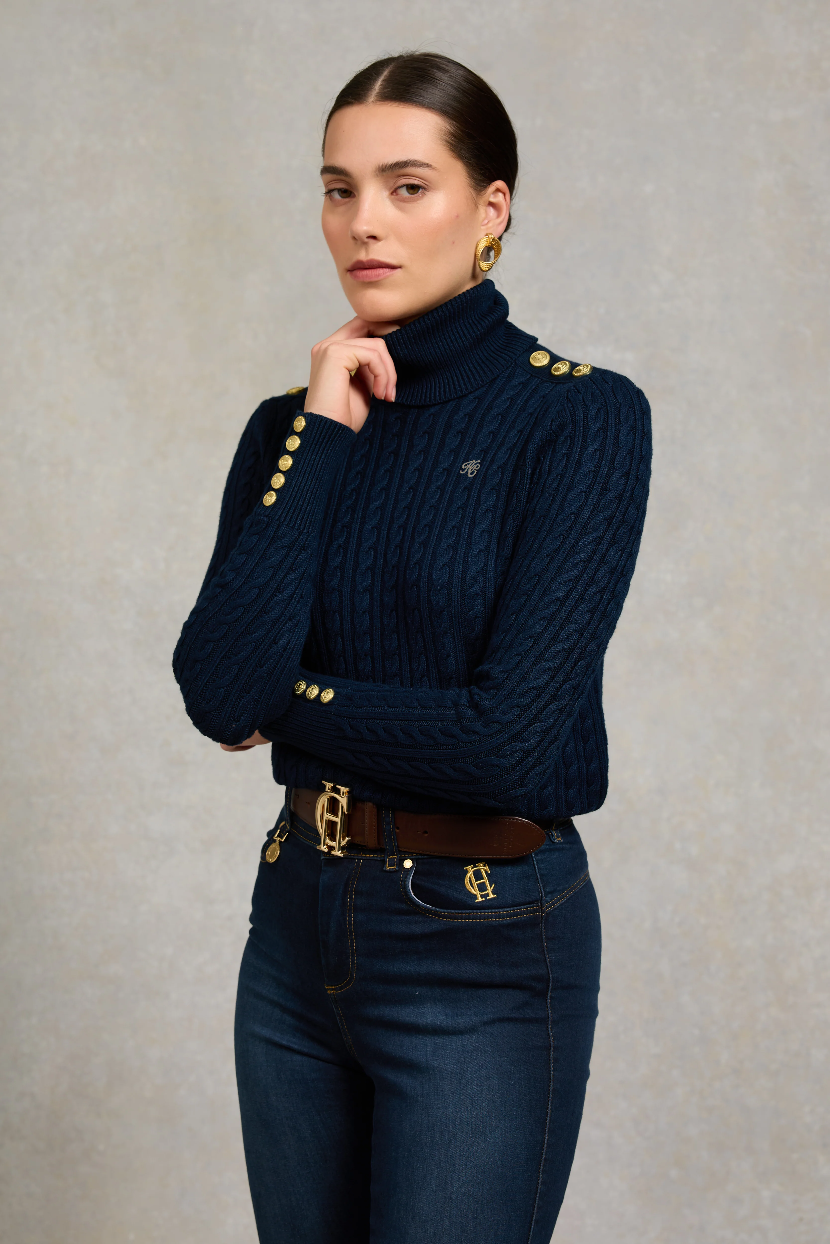 Seattle Roll Neck Cable Knit (Ink Navy) - Image 6