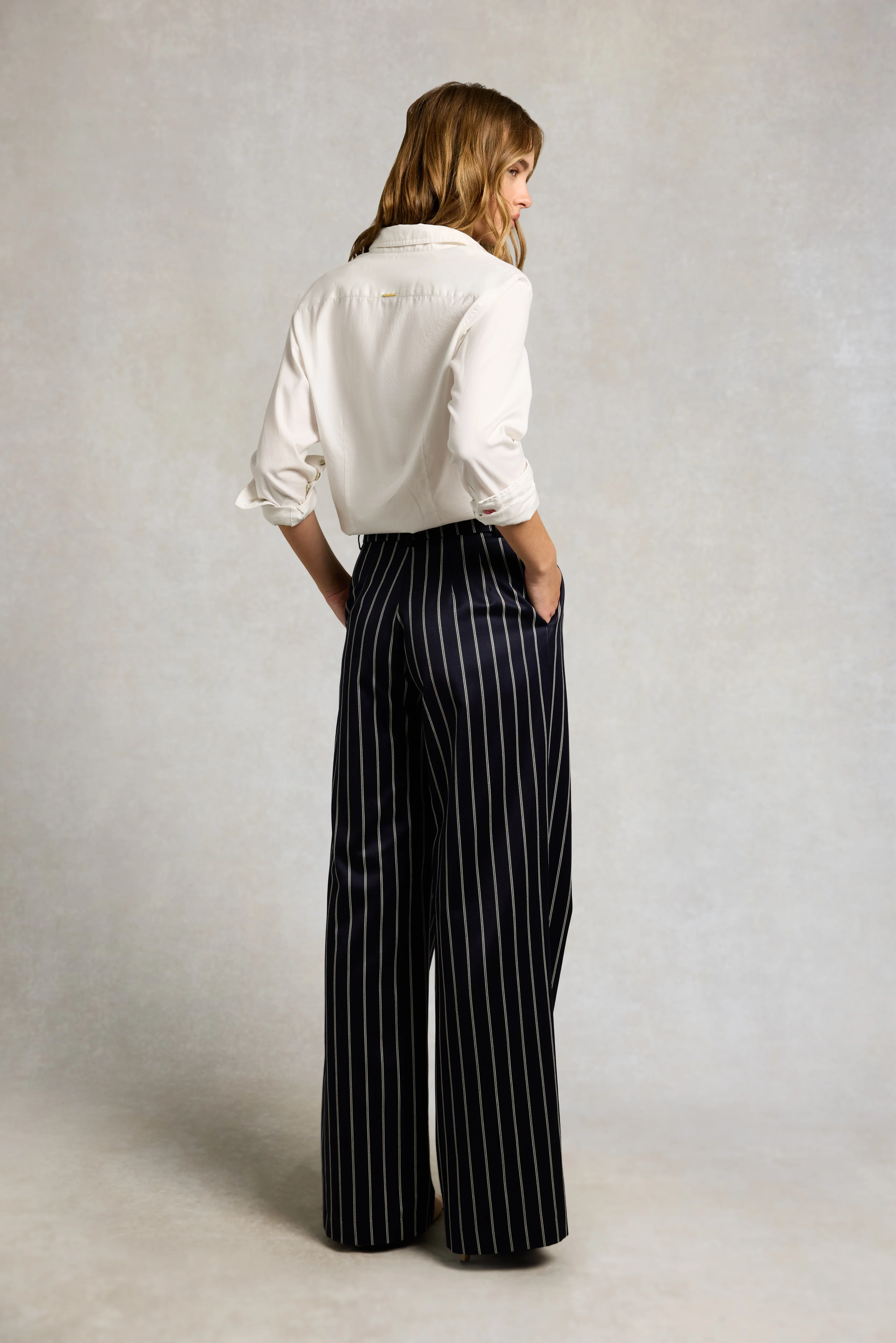 Shoreditch Pleated Trouser (Ink Navy Wide Stripe) - Image 4