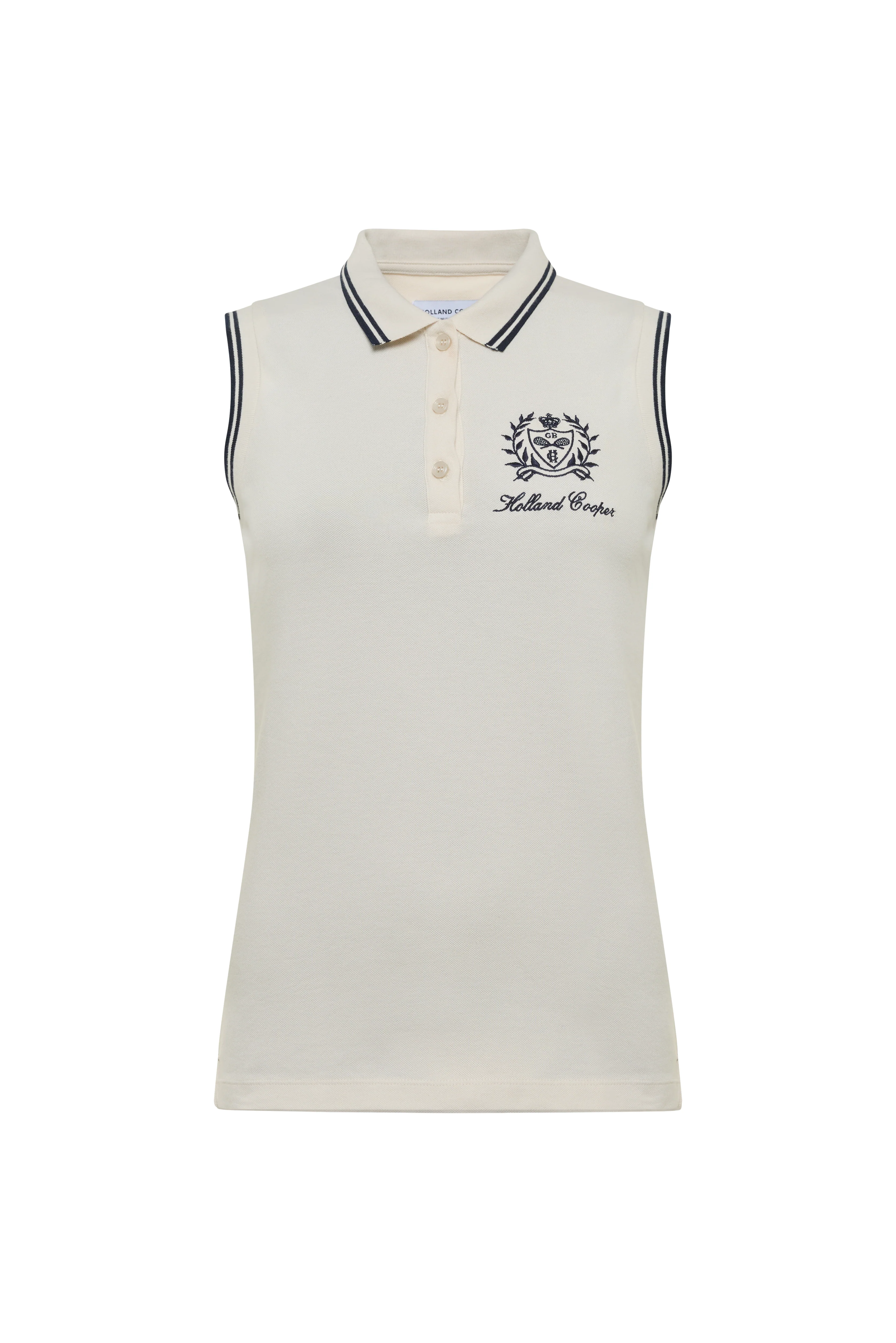 Sleeveless Collegiate Polo Shirt (Ecru) - Image 7