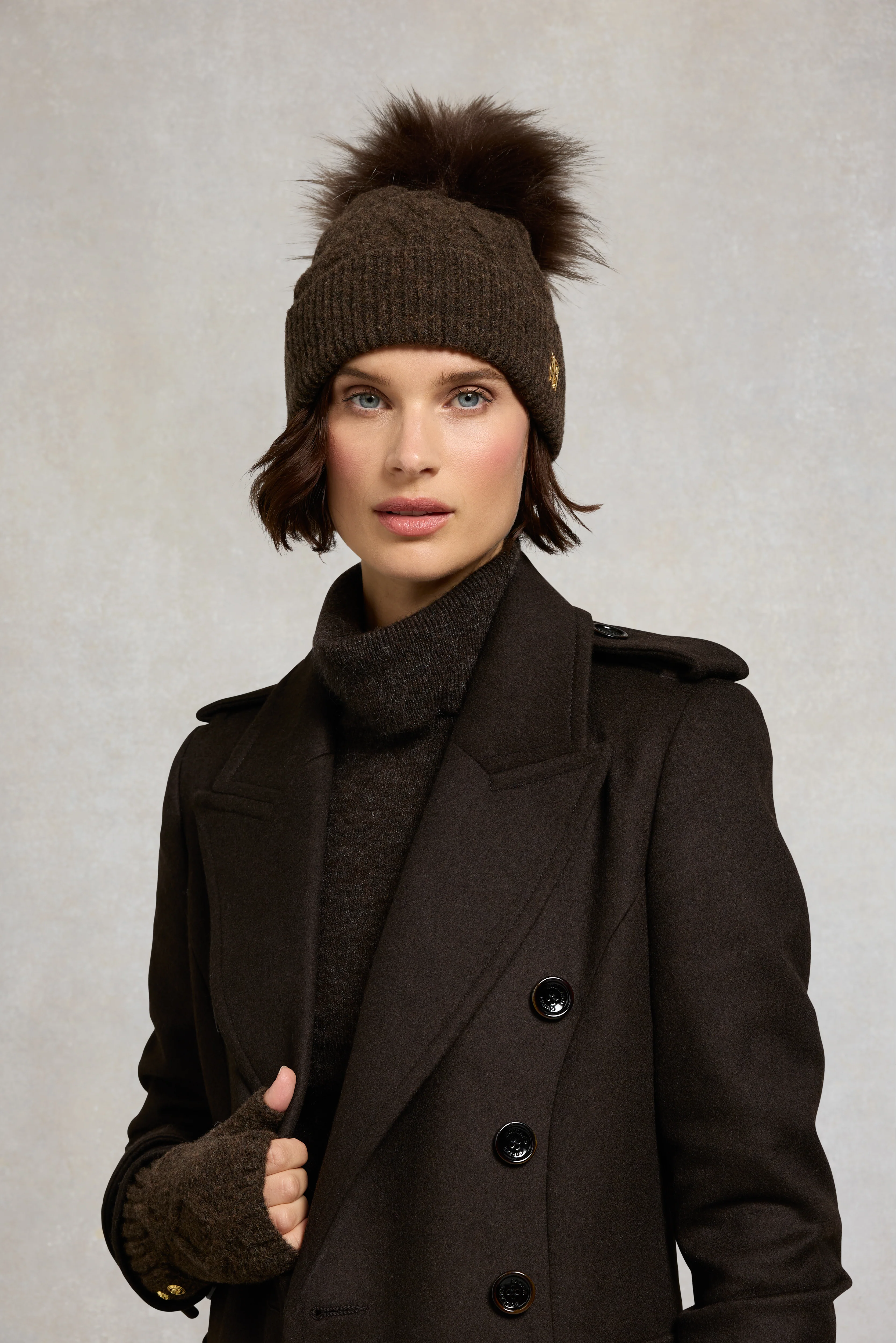 Sloane Cable Bobble Hat (Chocolate) - Image 3