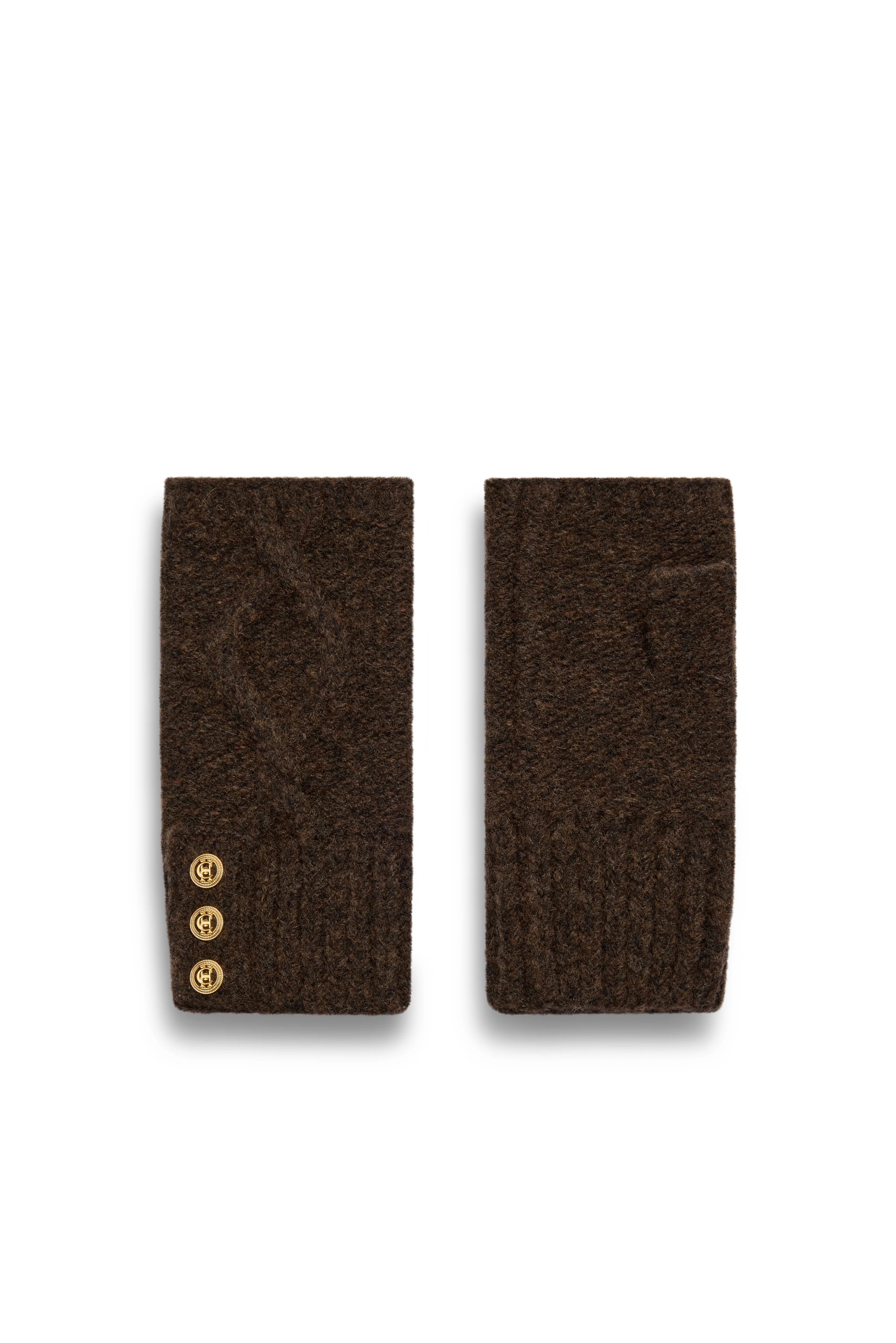 Sloane Cable Bobble Hat & Fingerless Glove Set (Chocolate) - Image 3
