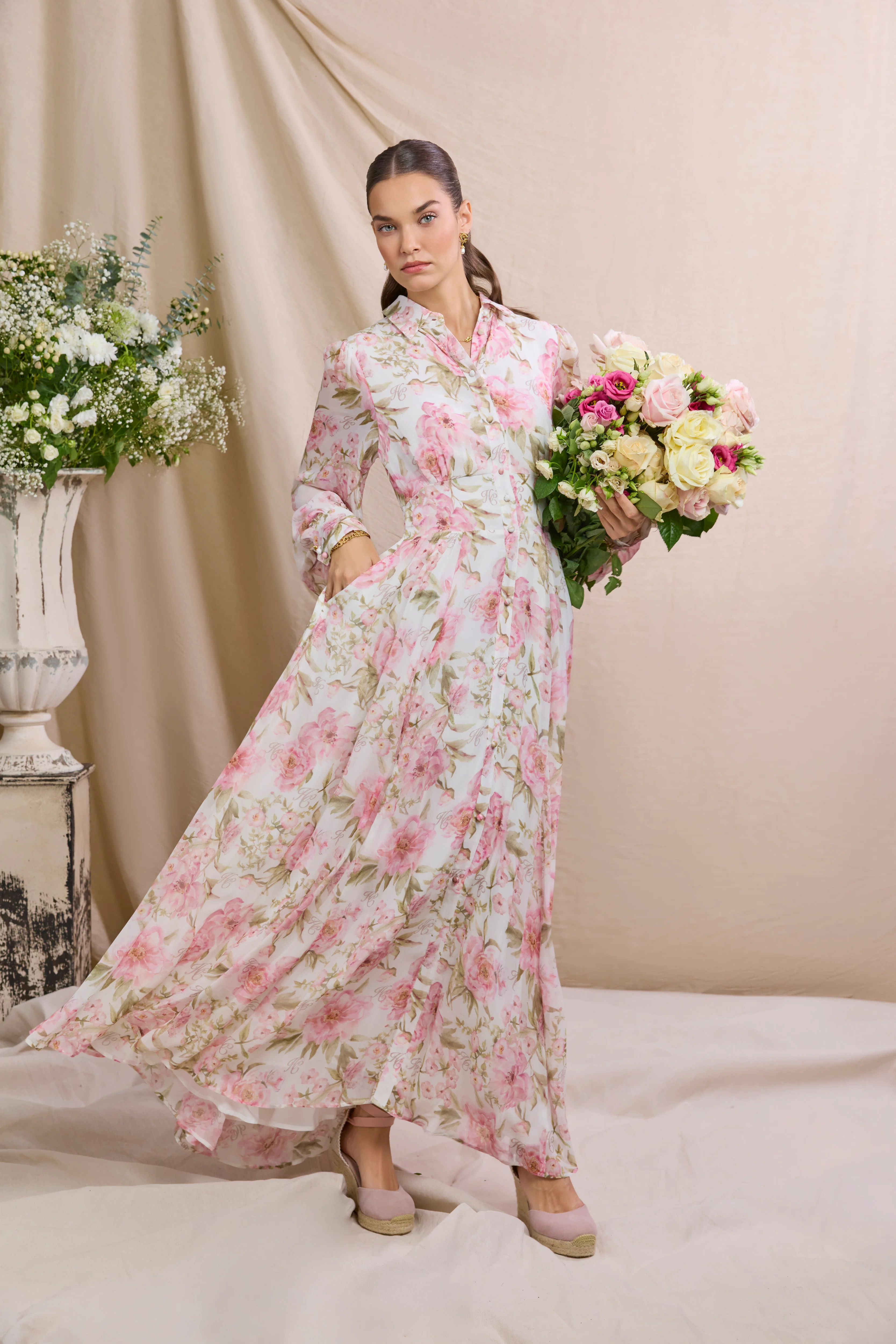 Sorrento Shirt Dress (Peony Ecru Floral)
