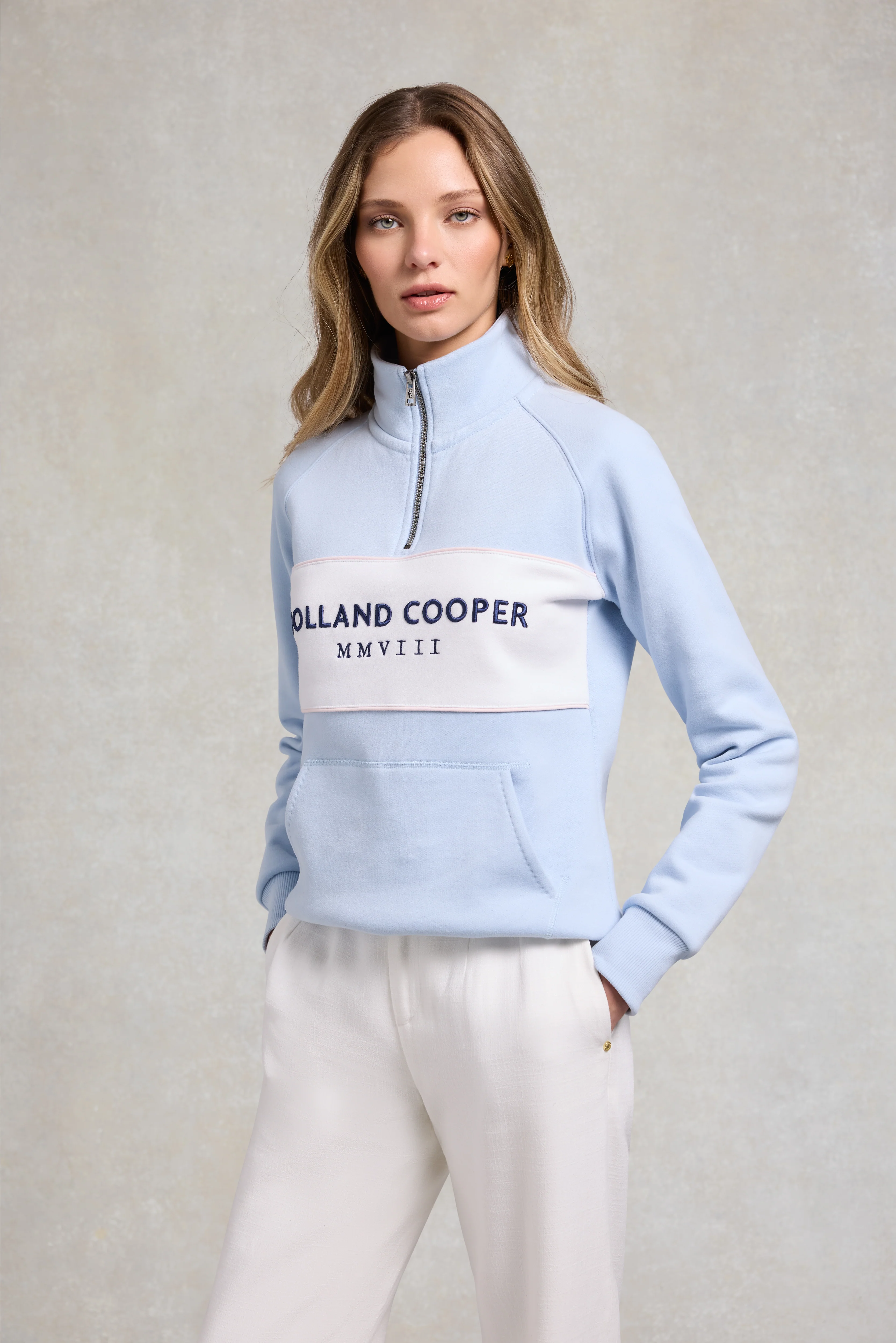 Sporting Heritage Zip Henley (Pale Blue)