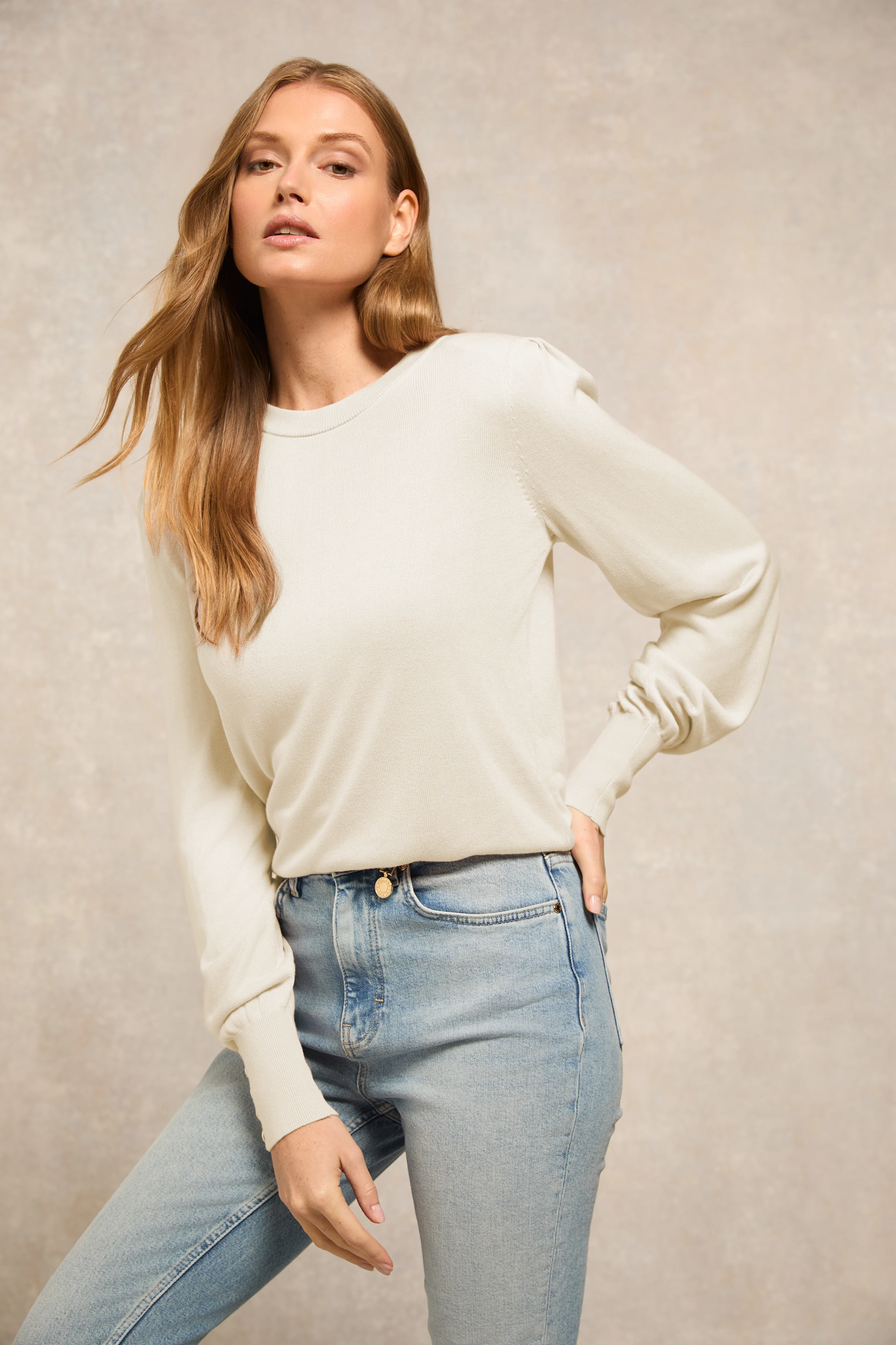 Structured Kelsie Crew Neck Knit (Natural) - Image 2