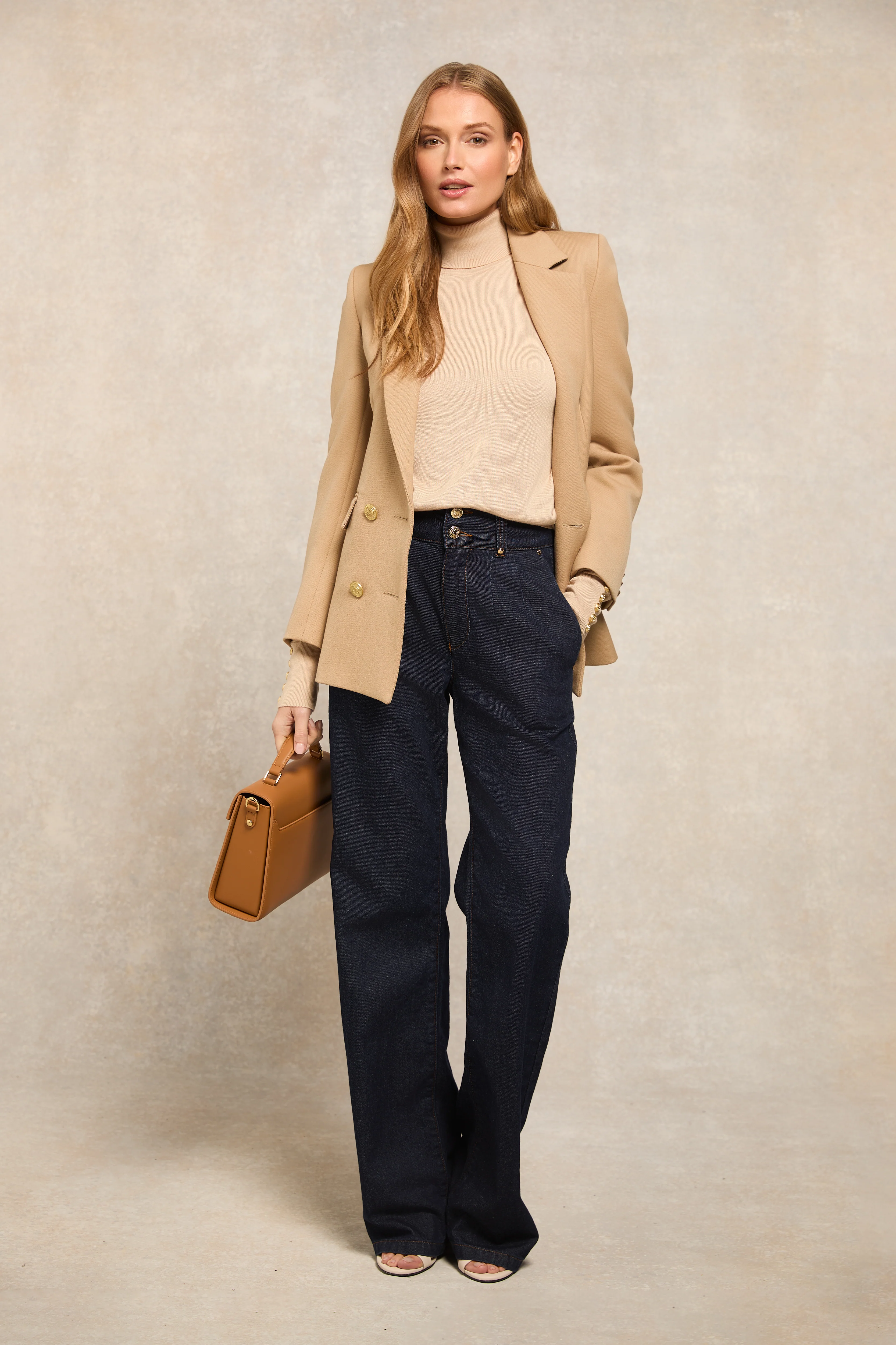 Structured Kelsie Roll Neck Knit (Light Camel) - Image 2