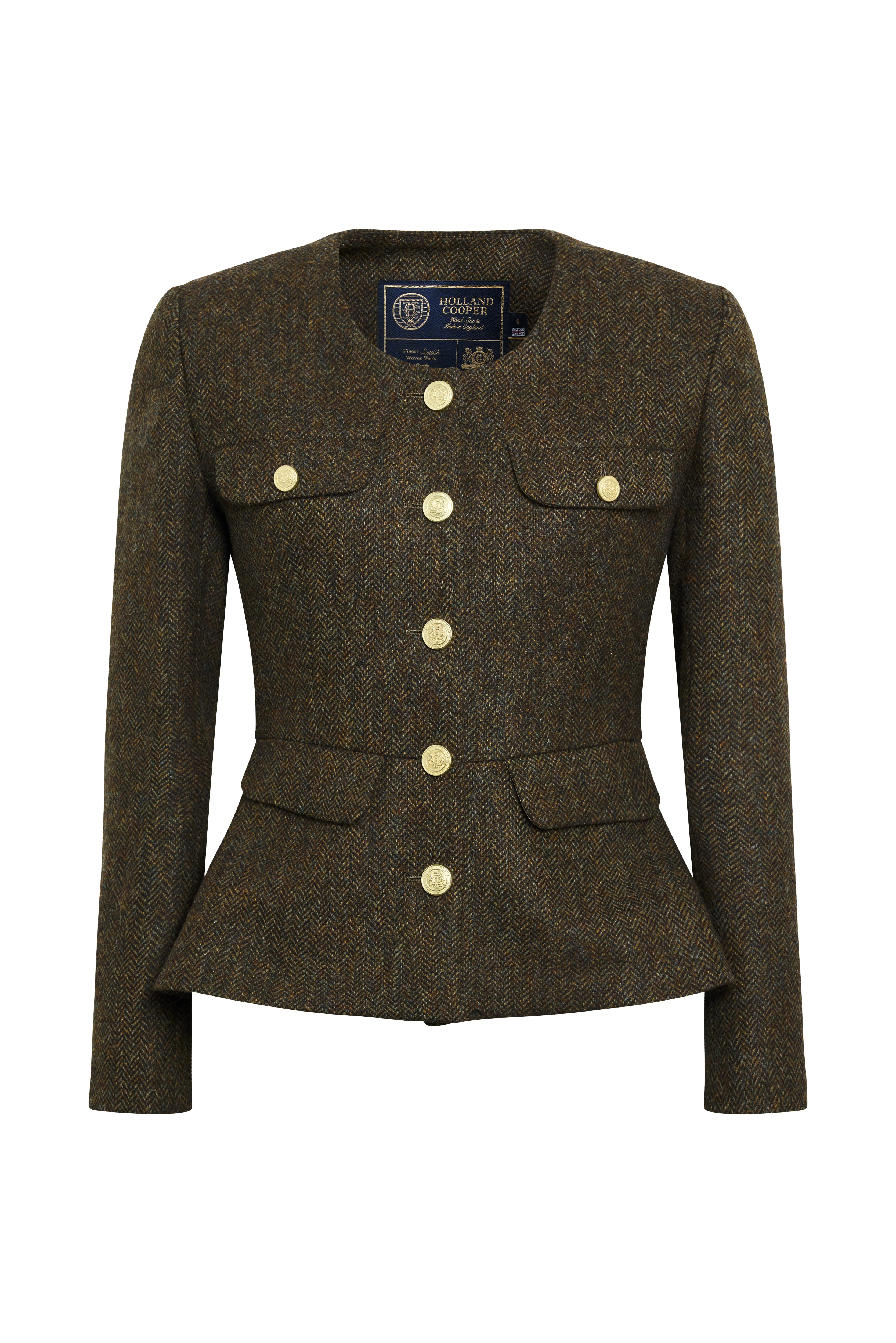 Tailored Peplum Jacket (Dark Green Herringbone) - Image 6