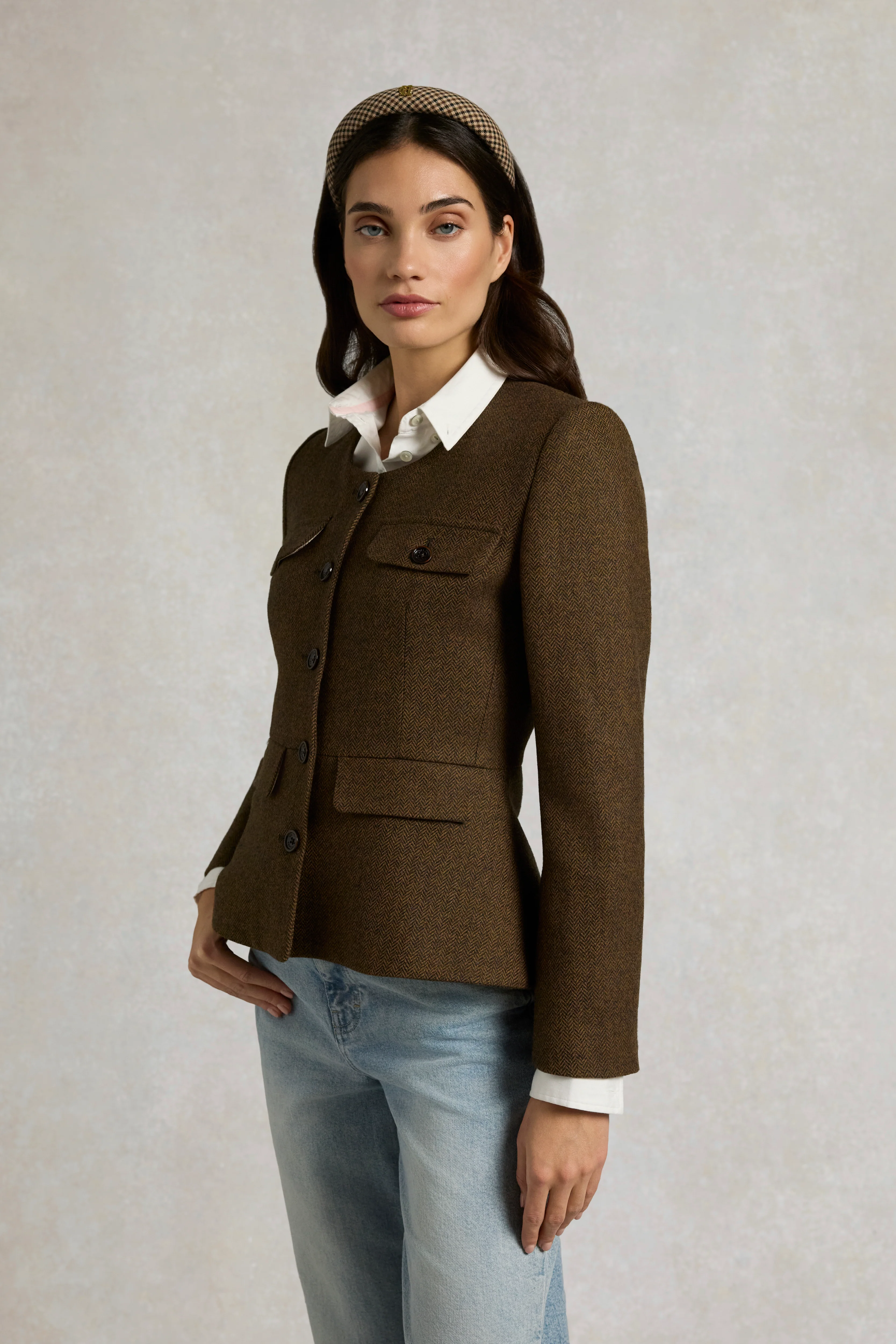Tailored Peplum Jacket (Tobacco Herringbone) - Image 7