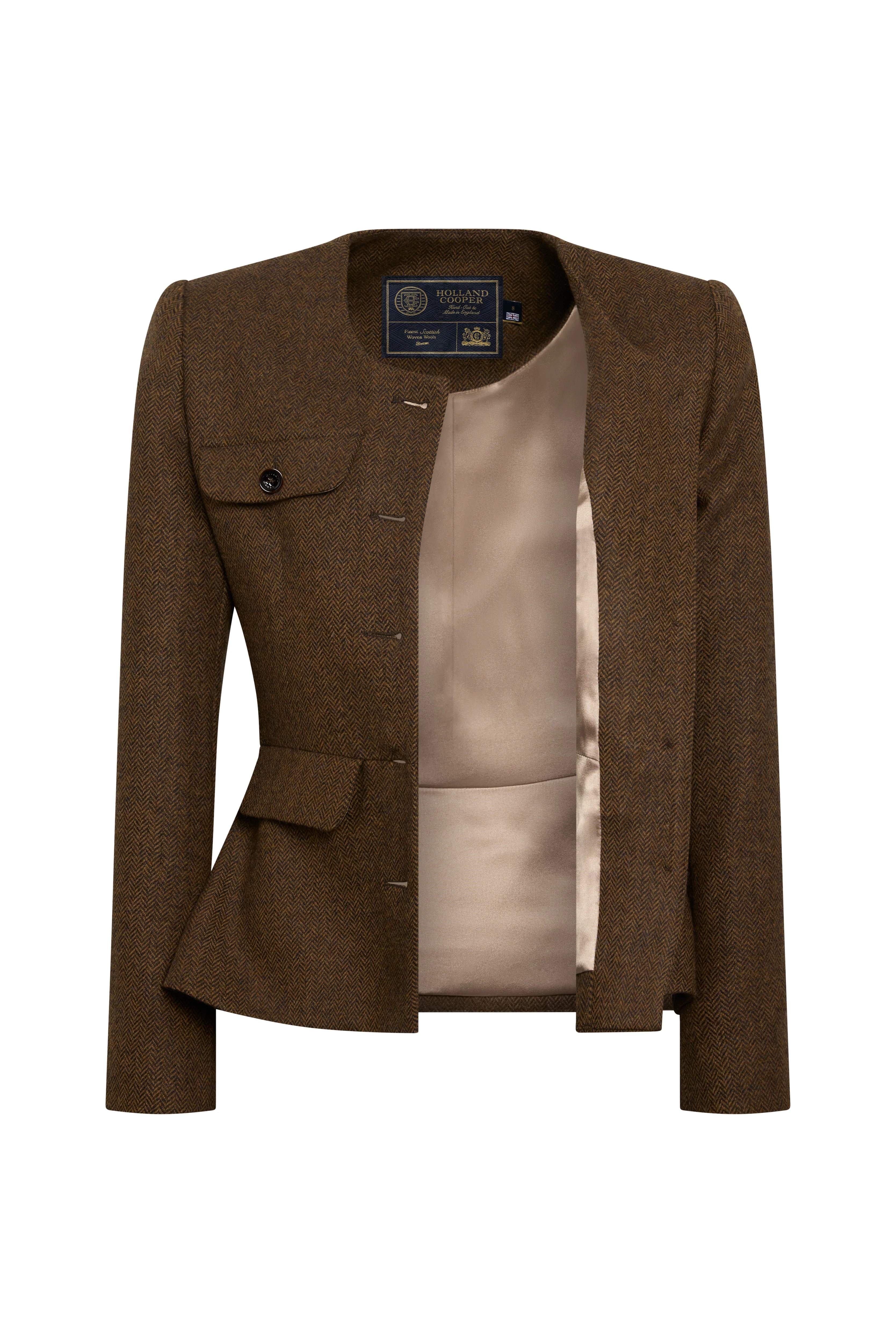 Tailored Peplum Jacket (Tobacco Herringbone) - Image 9