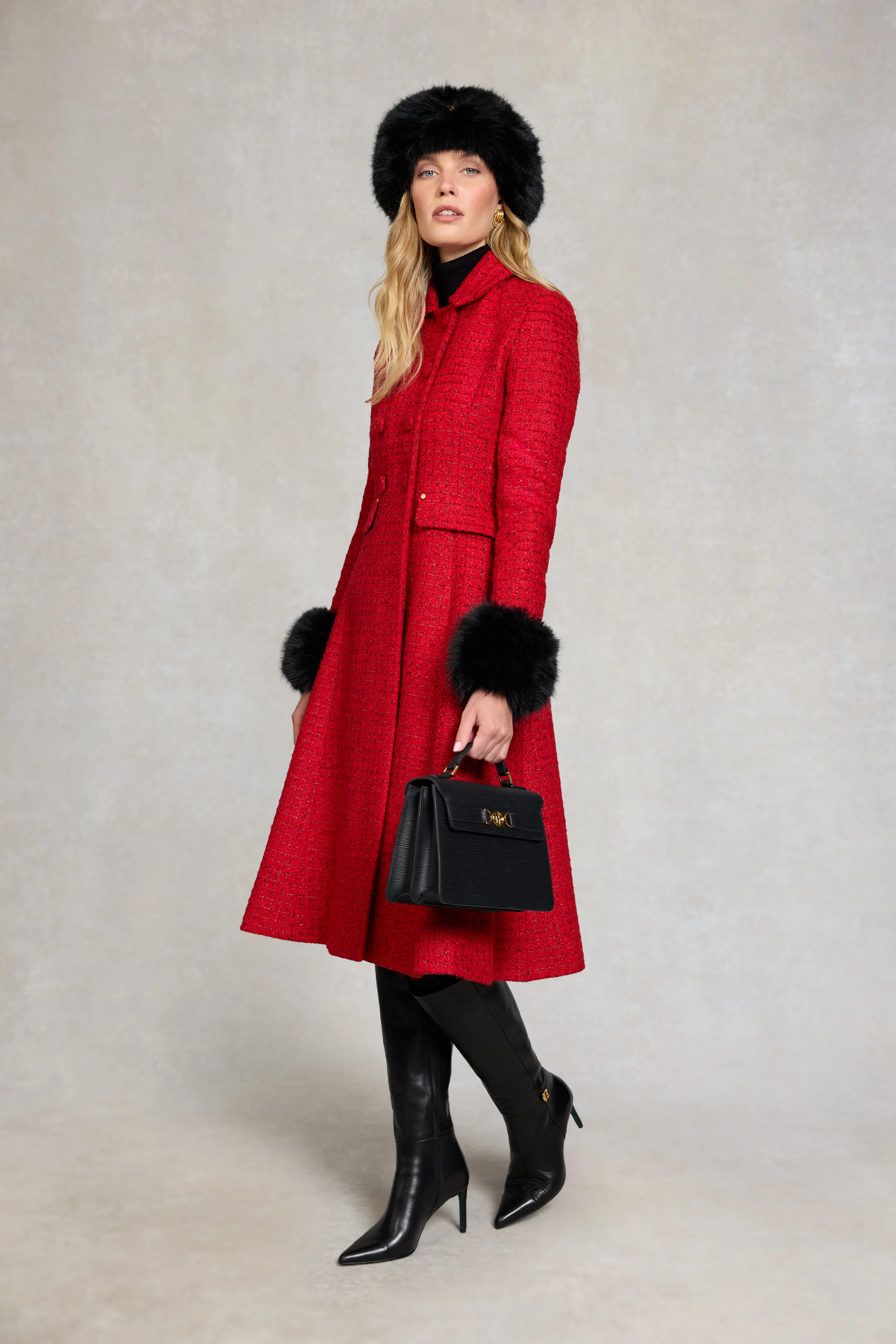 Windsor Fit & Flare Coat (Red Boucle) - Image 4