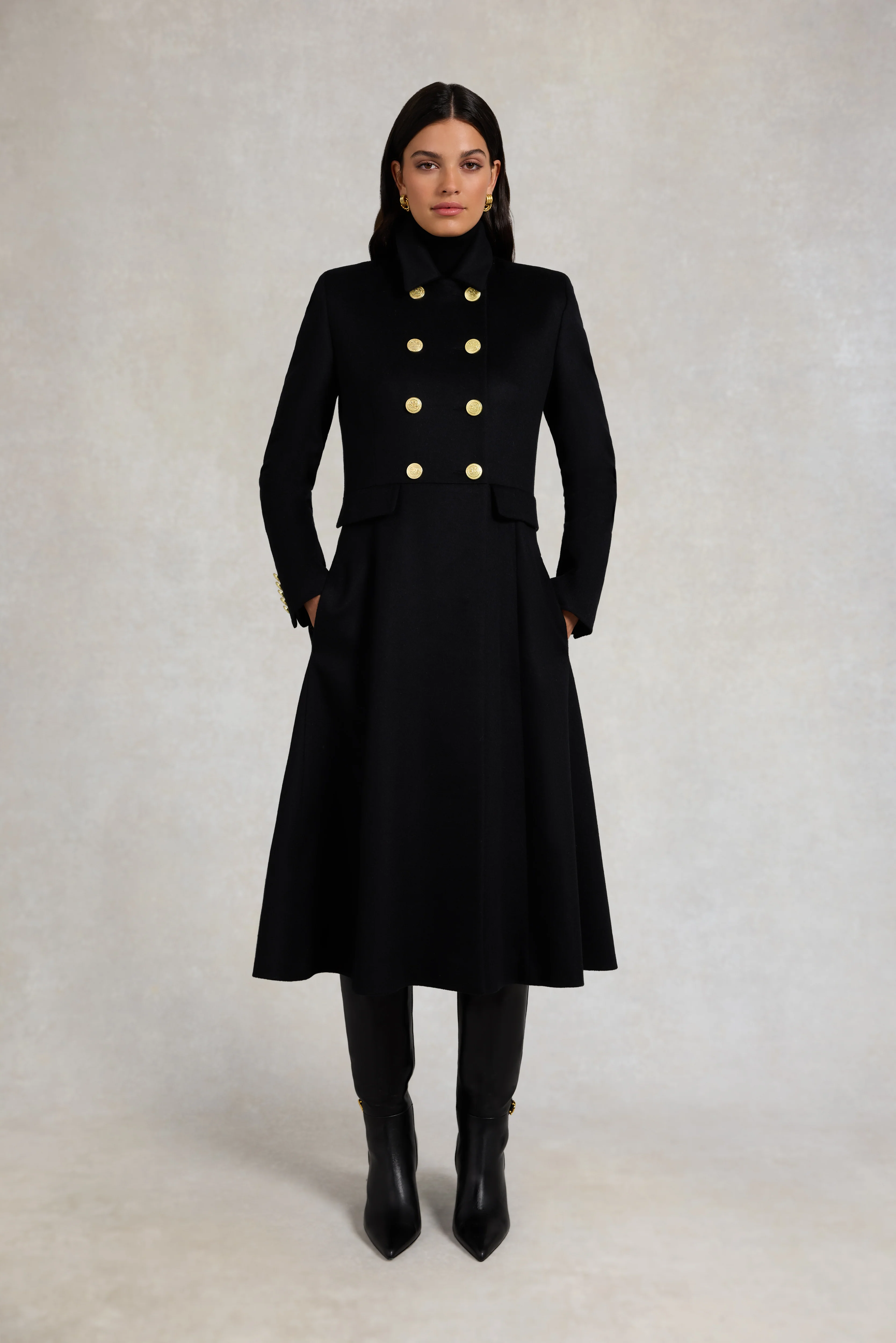 Windsor Fit & Flare Coat (Soft Black) - Image 2